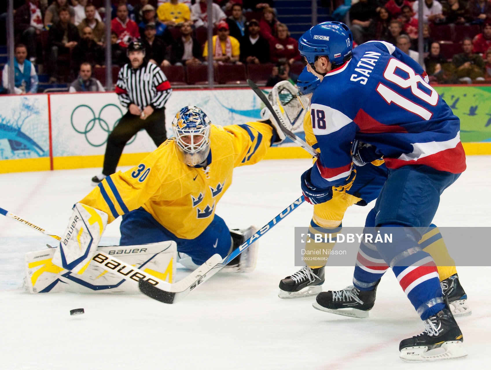 Henrik Lundqvist, målvakt Sverige och  Miroslav Satan,
