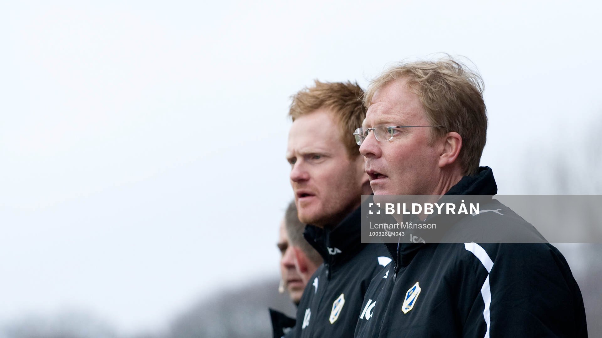 Michael Svensson och Lasse Jacobsson, tränare, Halmstad