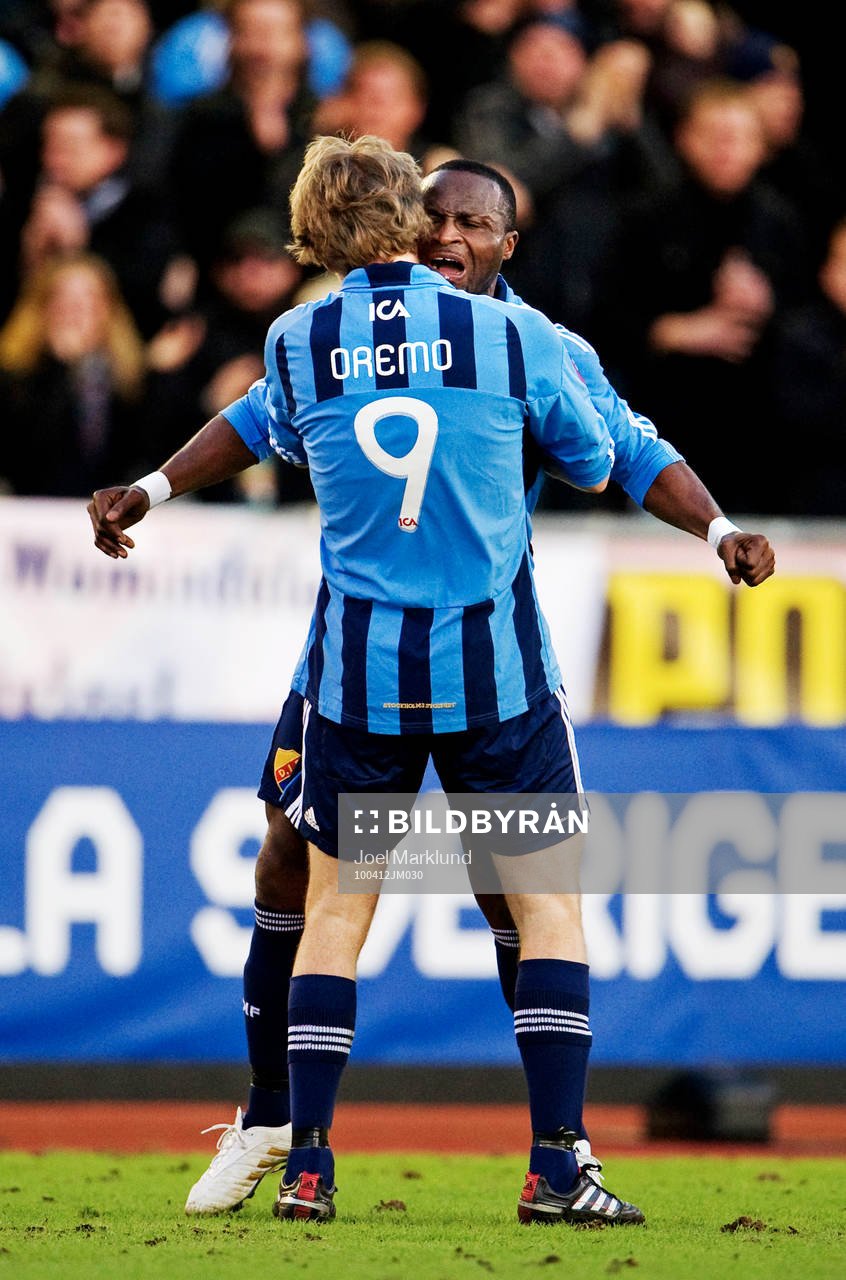  Johan Oremo och Prince Ikpe Ekong, Djurgården, jubel tillsammans efter 1-0-målet.