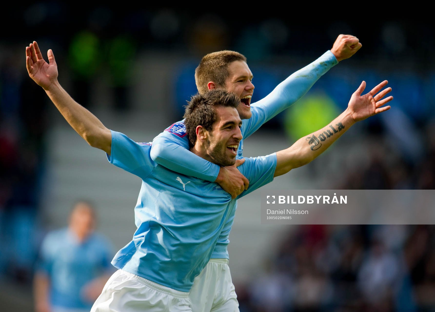 Jimmy Durmaz, Malmö har gjort 1-0, jubel med Ivo Pekalski