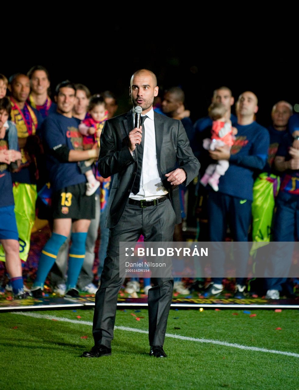 Barcelona spanska mästare. Alla höll tal. Pep Guardiola,