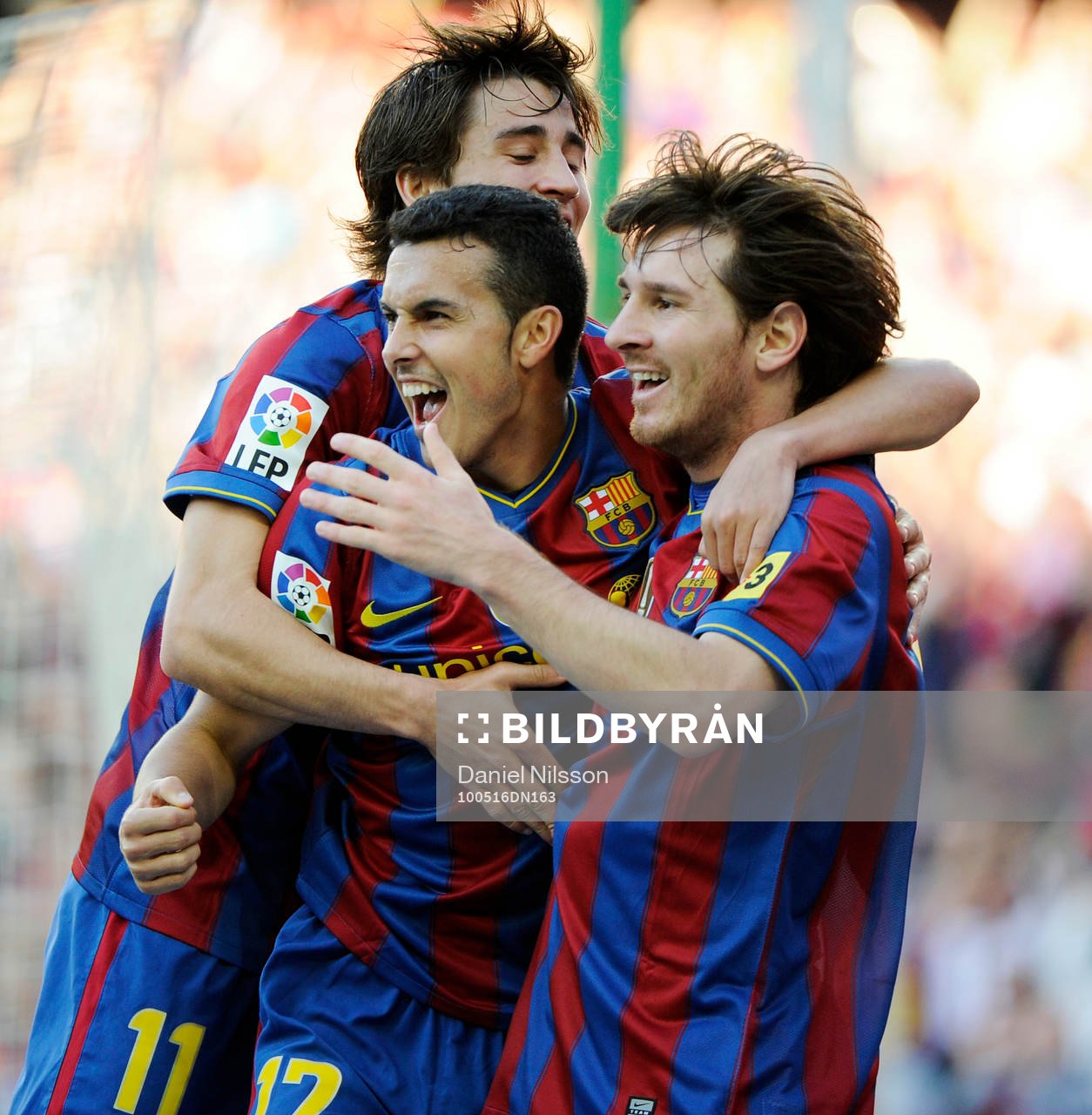 Bojan, Pedro och Lionel Messi, jubel