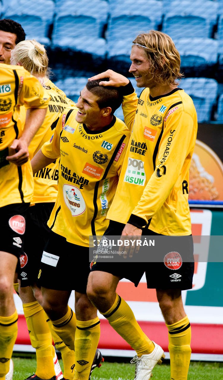  Mostapha El Kabir, Mjällby, jubel, Tobias Grahn.