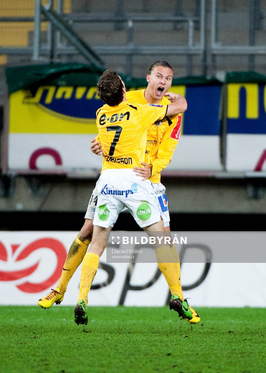 Erik Johansson, Falkenberg, gör 0-1, jubel David Svensson