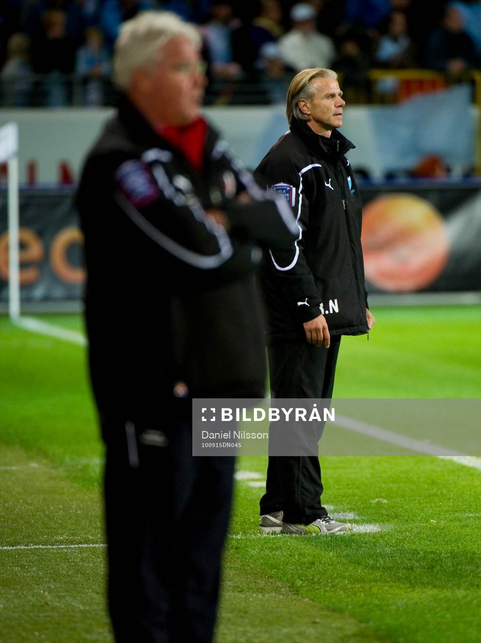 Conny Karlsson, tränare Helsingborg och Roland Nilsson,