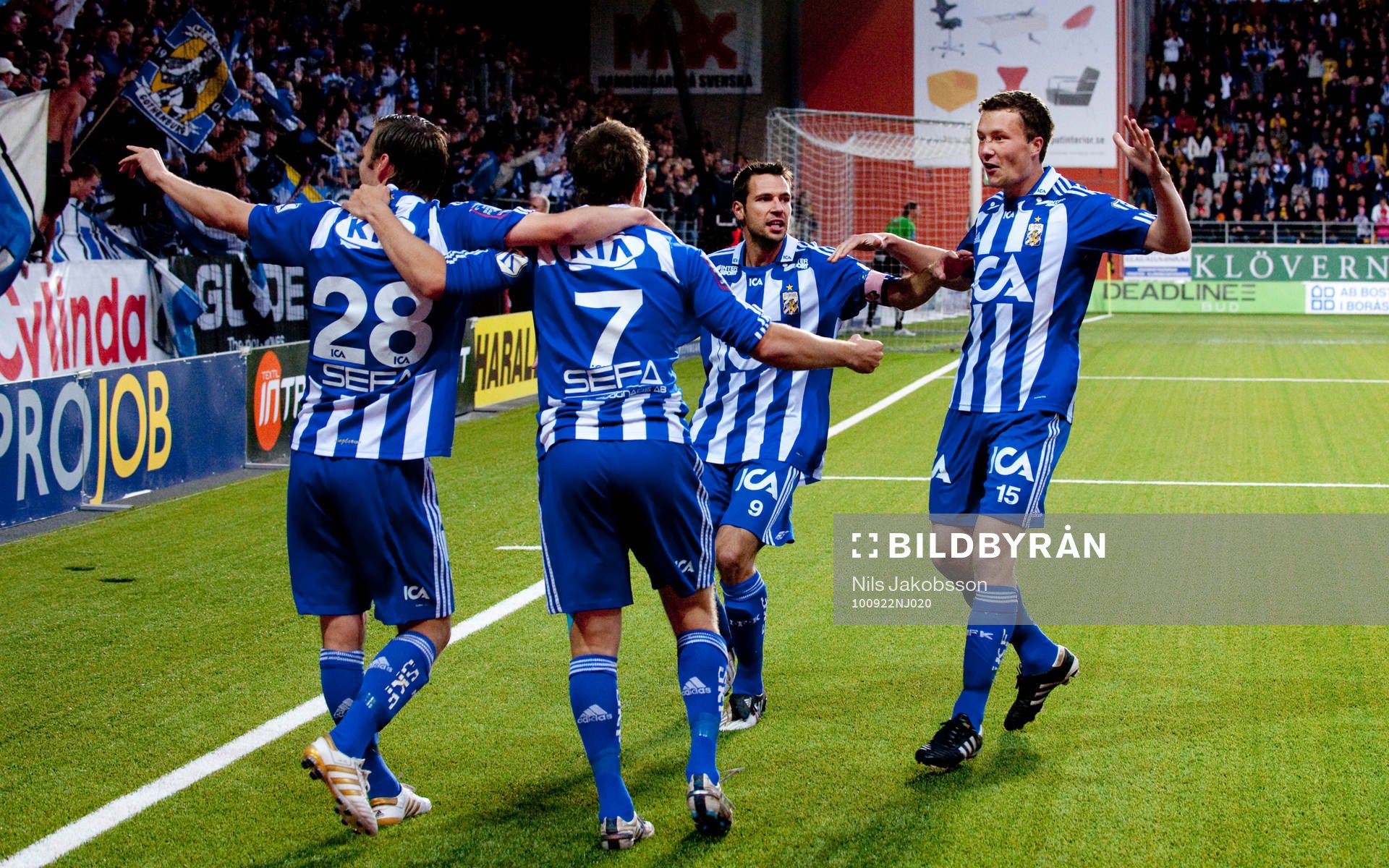  Theodór Elmar Bjarnason, Tobias Hysén, Stefan Selakovic, Jakob Johansson, IFK Göteborg, jubel.
