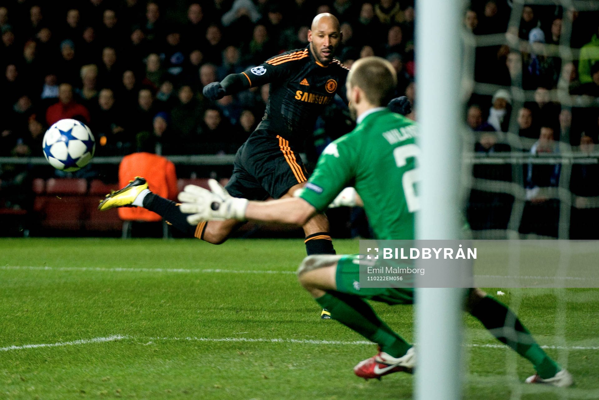 Nicolas Anelka, Chelsea mot Johan Wiland, målvakt,