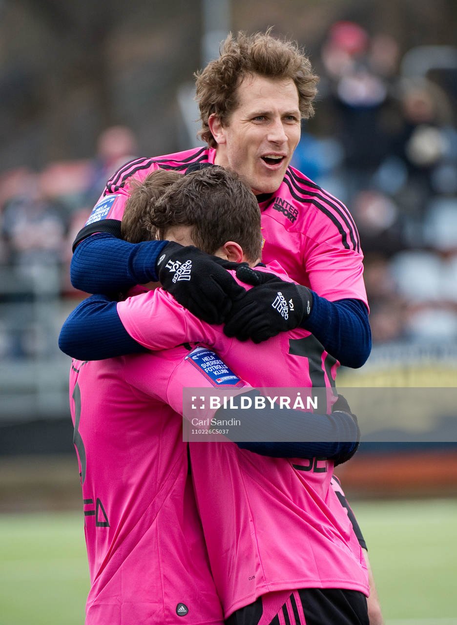  : Logi Valgardsson, Hannes Stiller, Tobias Hysén, IFK Göteborg, jubel.