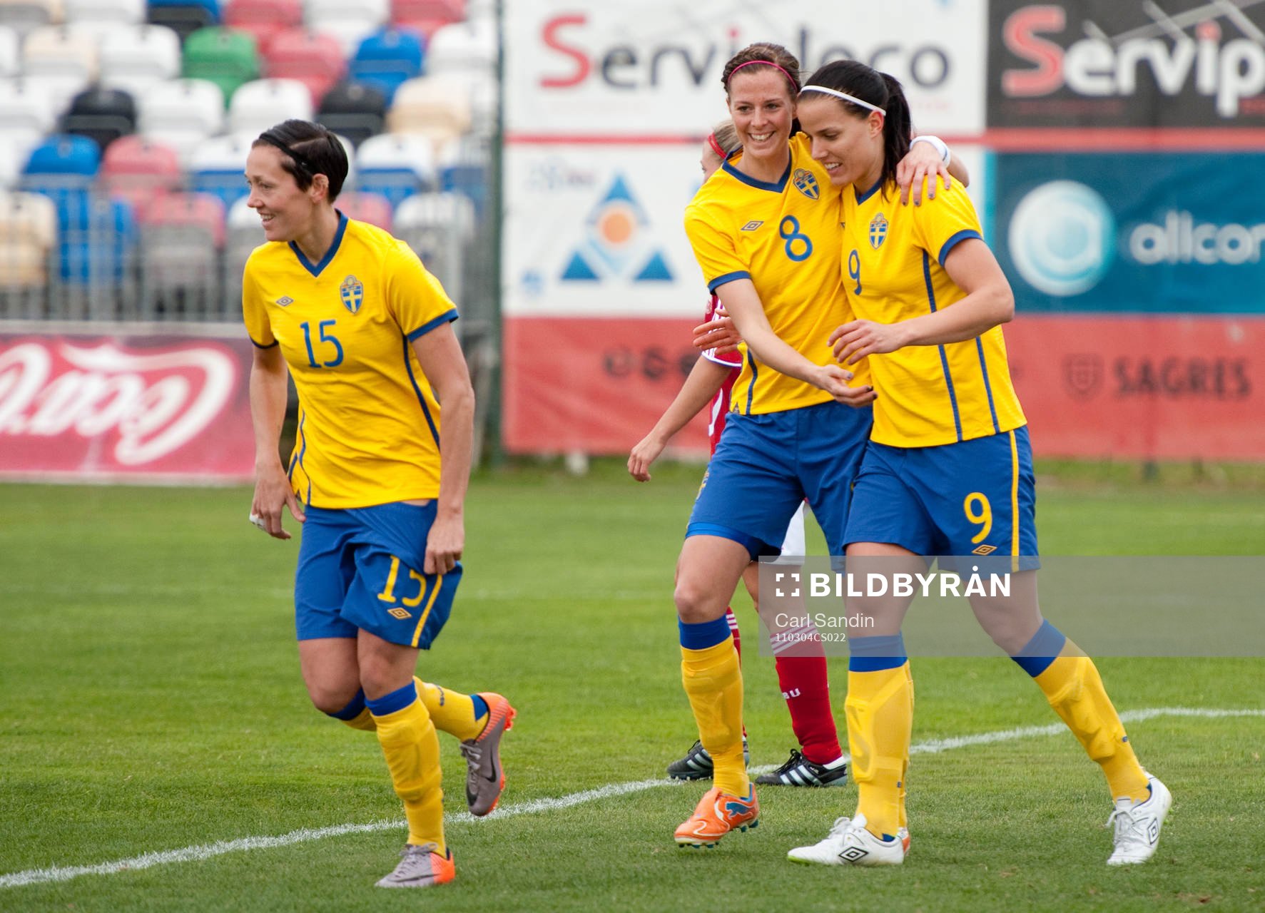  Therese Sjögran, Lotta Schelin, Jessica Landström, Sverige, jubel.