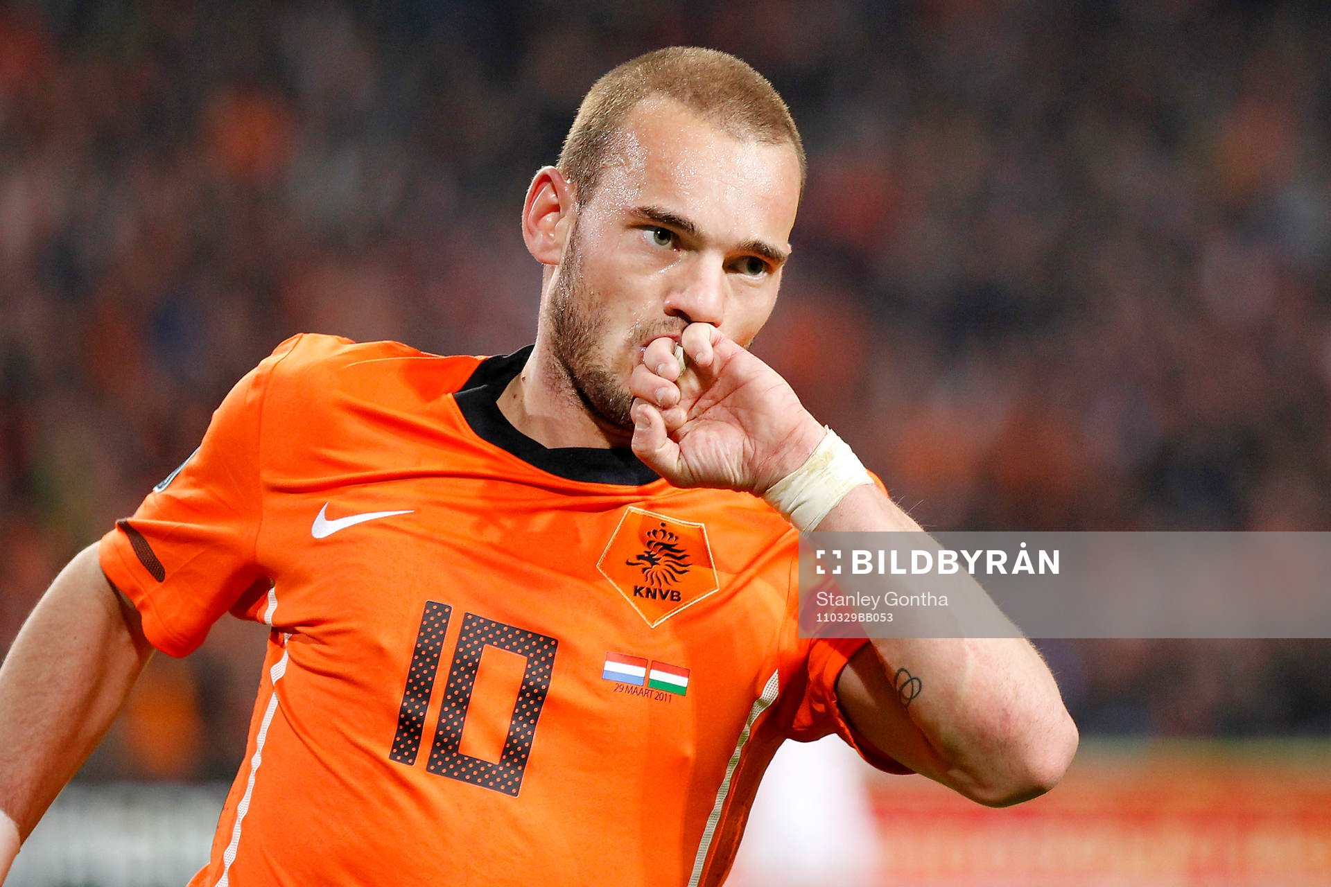  Wesley Sneijder, Holland, jubel efter mål.