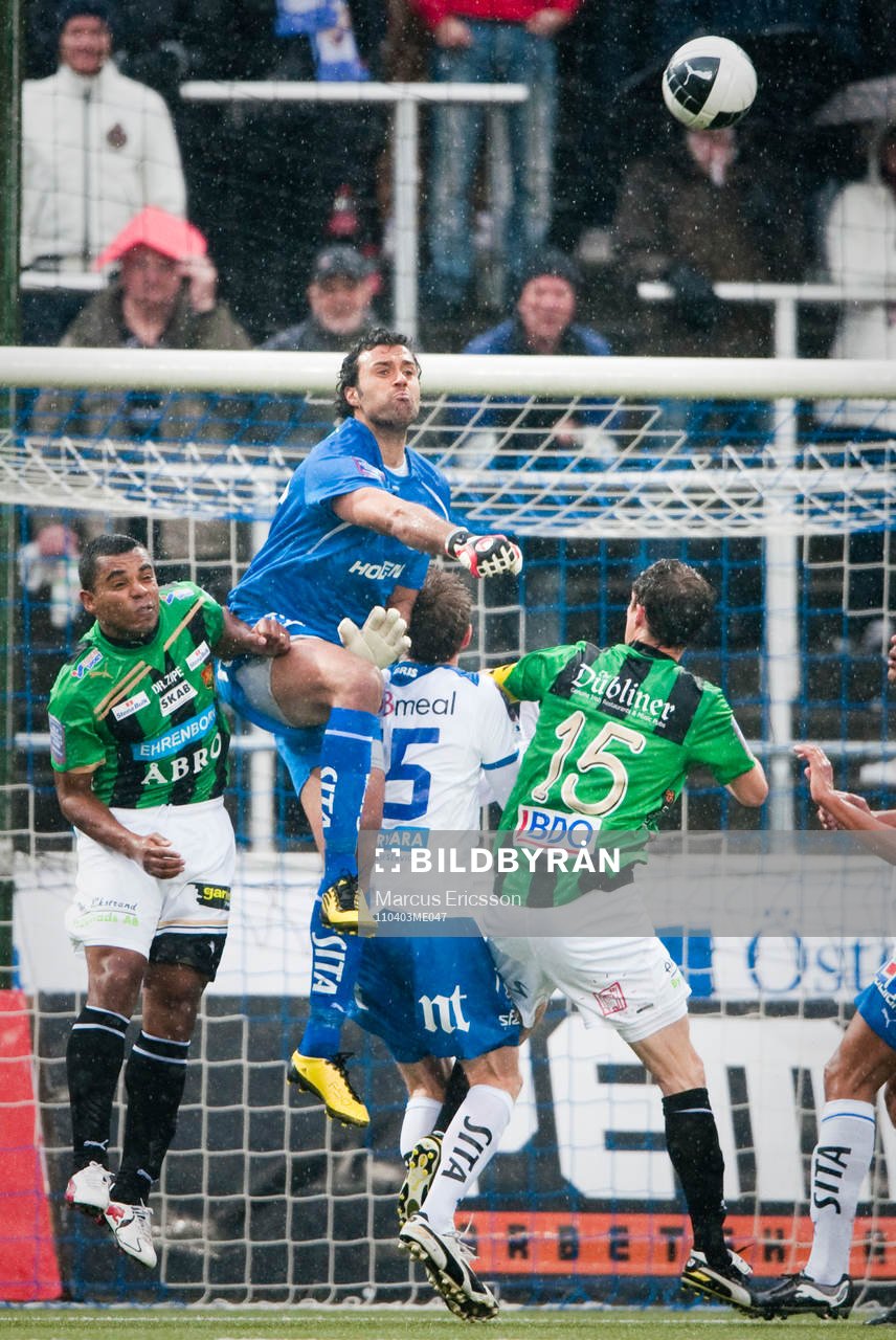 Abbas Hassan, målvakt Norrköping rensar undan bollen