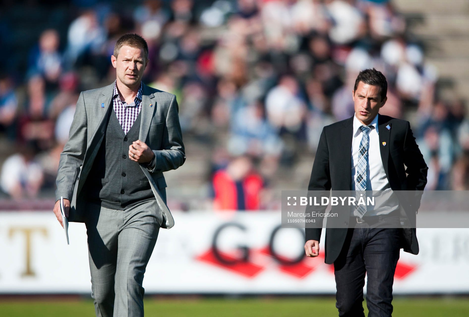 Magnus Pehrsson, tränare Djurgården och Carlos Banda,