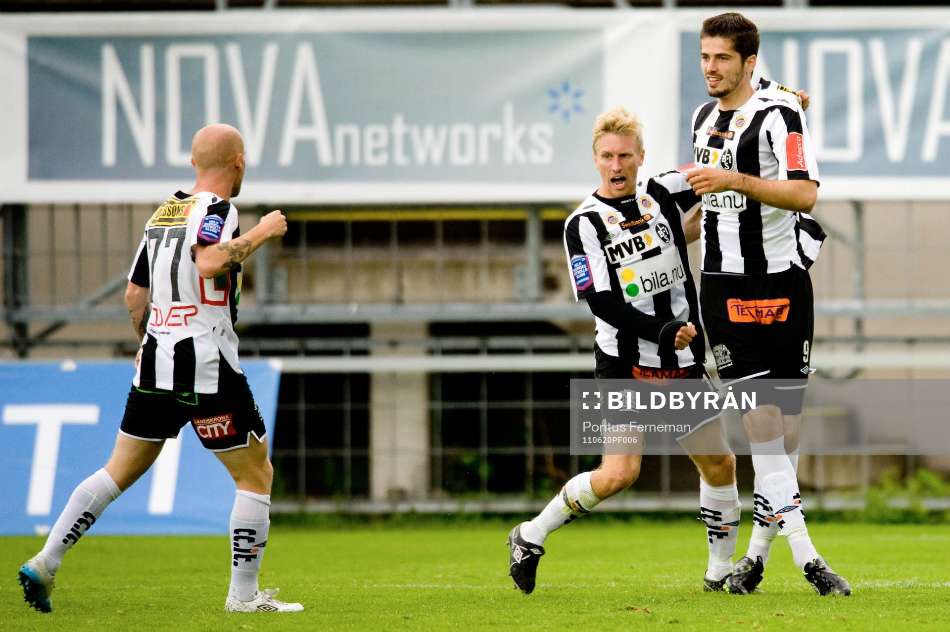  Max Mölder, Amethyst Bradley Ralani, Ajsel Kujovic, Landskrona. jubel.