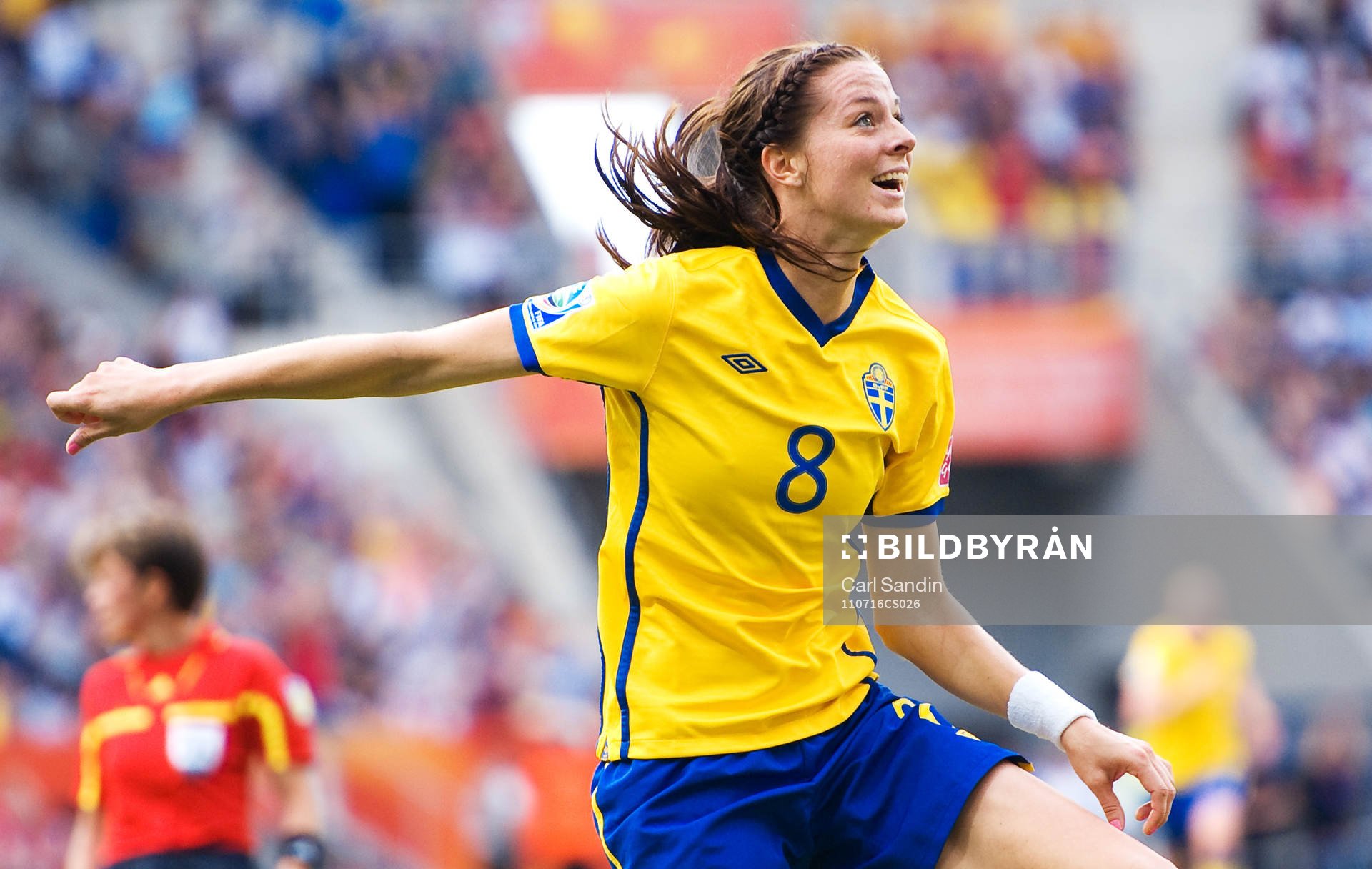 Lotta Schelin, Sverige, jubel. 1-0
