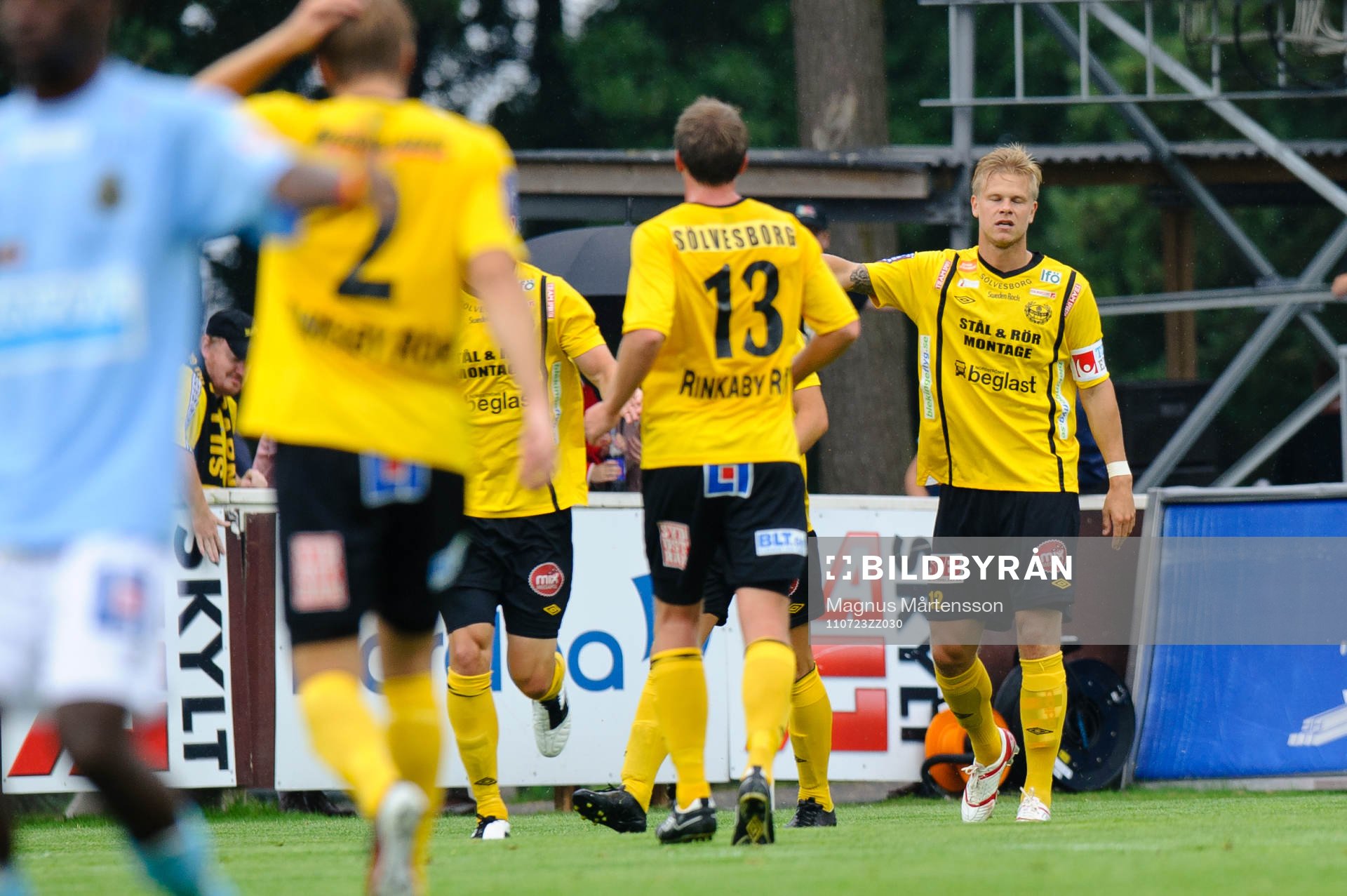 David Löfquist, Mjällby, gör 1-0. Jubel