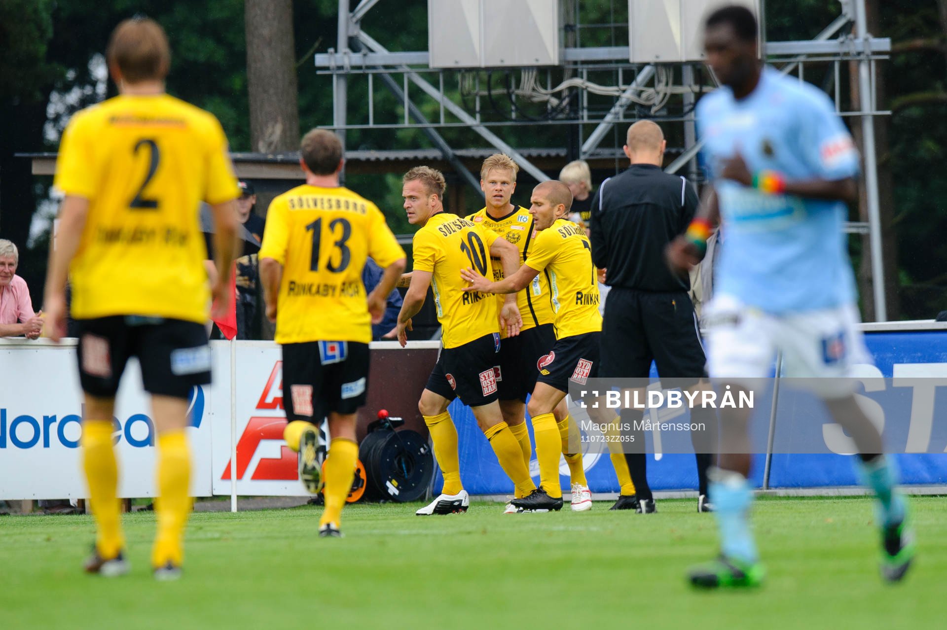 David Löfquist, Mjällby, gör 1-0. Jubel
