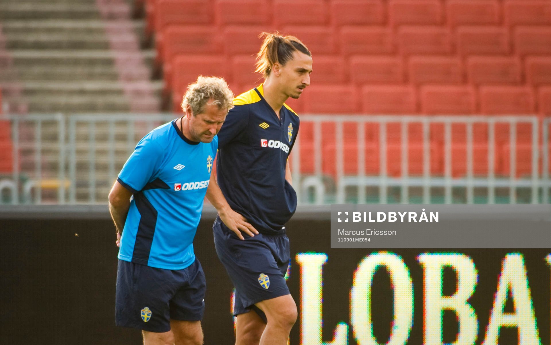 Erik Hamrén, förbundskapten och Zlatan Ibrahimovic pratar