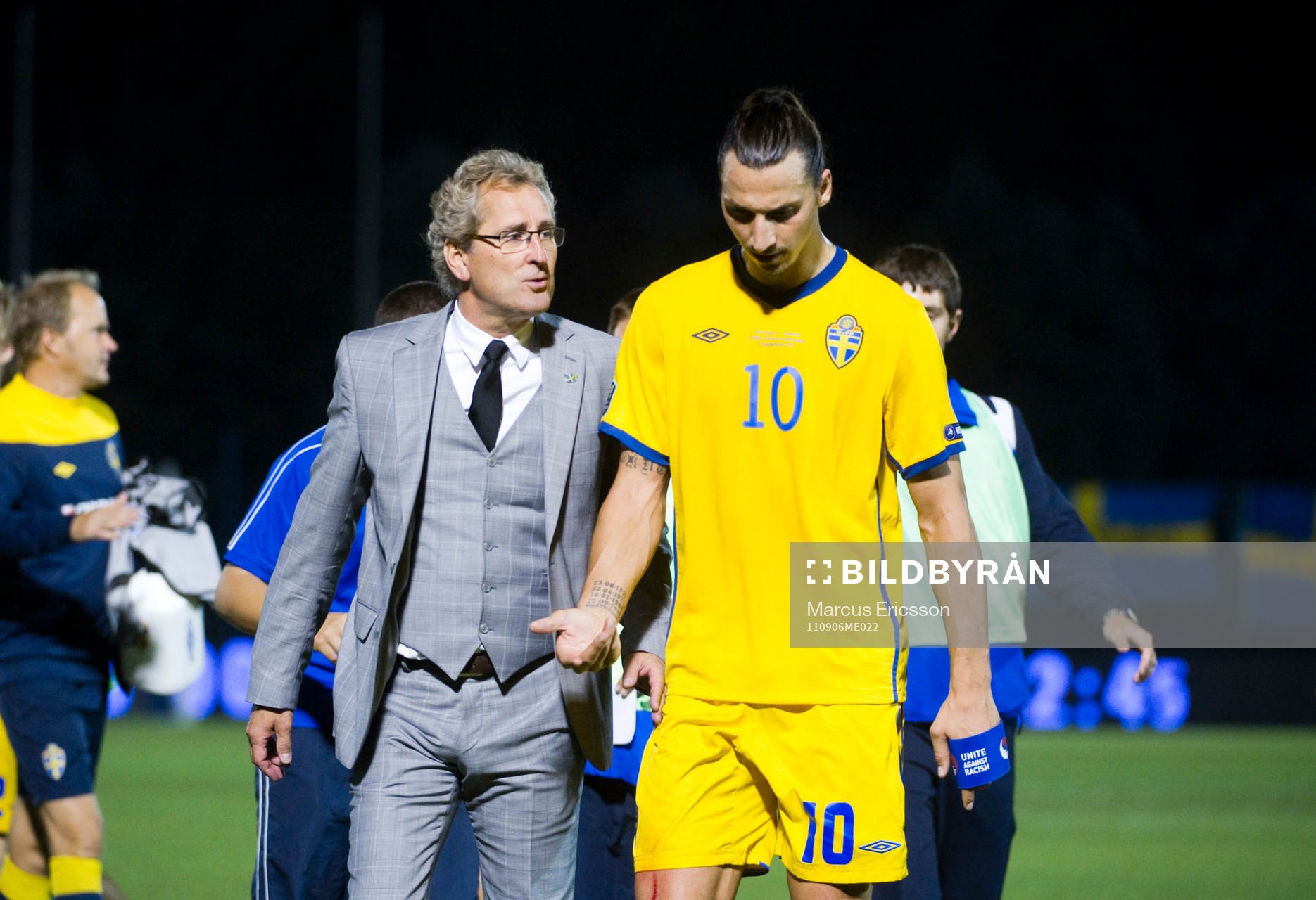 Erik Hamrén, förbundskapten pratar med Zlatan Ibrahimovic