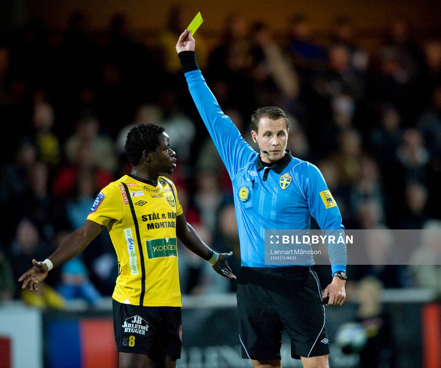 Varning Patrick Osiako, Mjällby, gult kort av domare