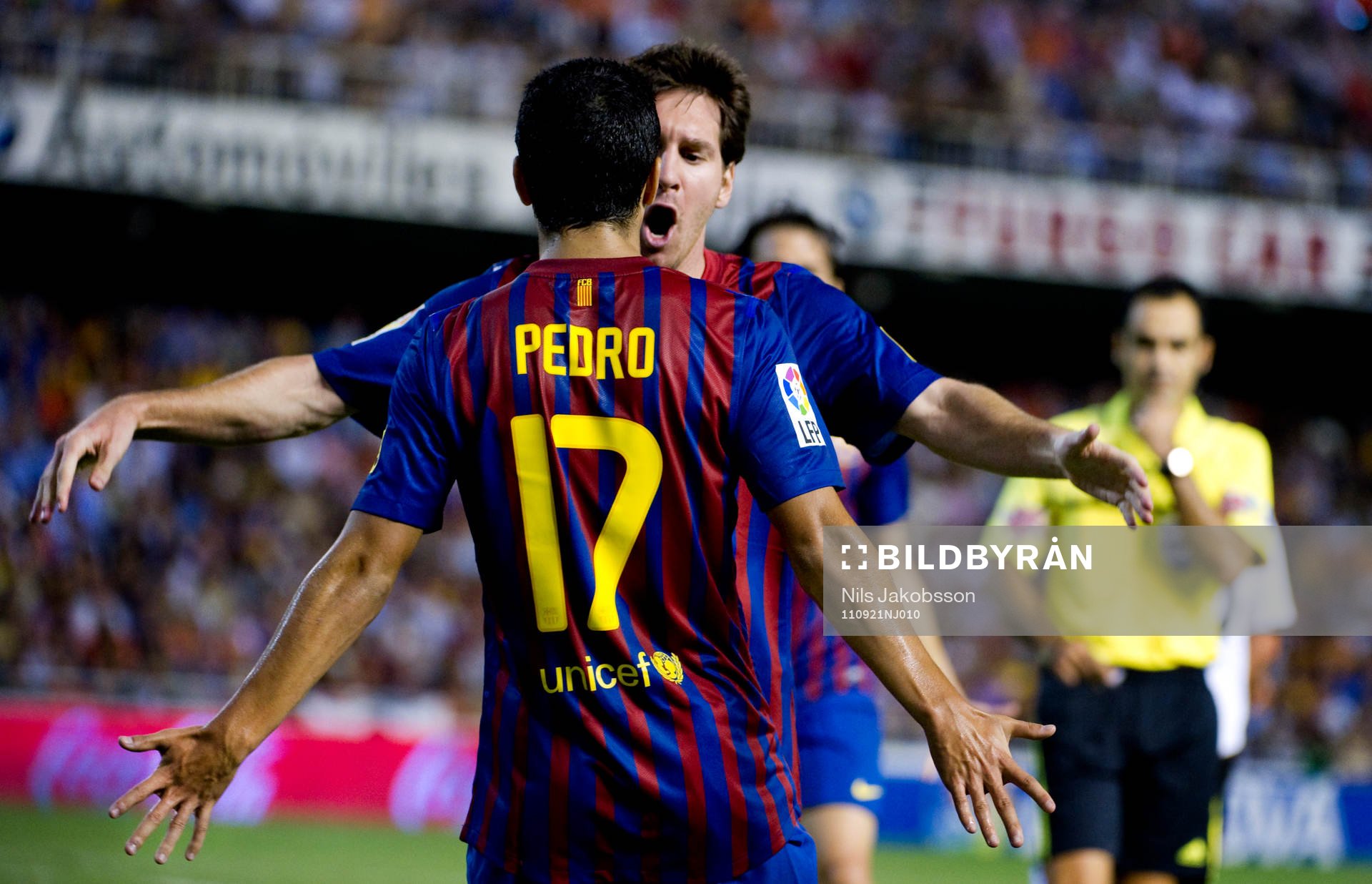  Lionel Messi, Pedro Rodriguez, Barcelona jubel vid 1-1.