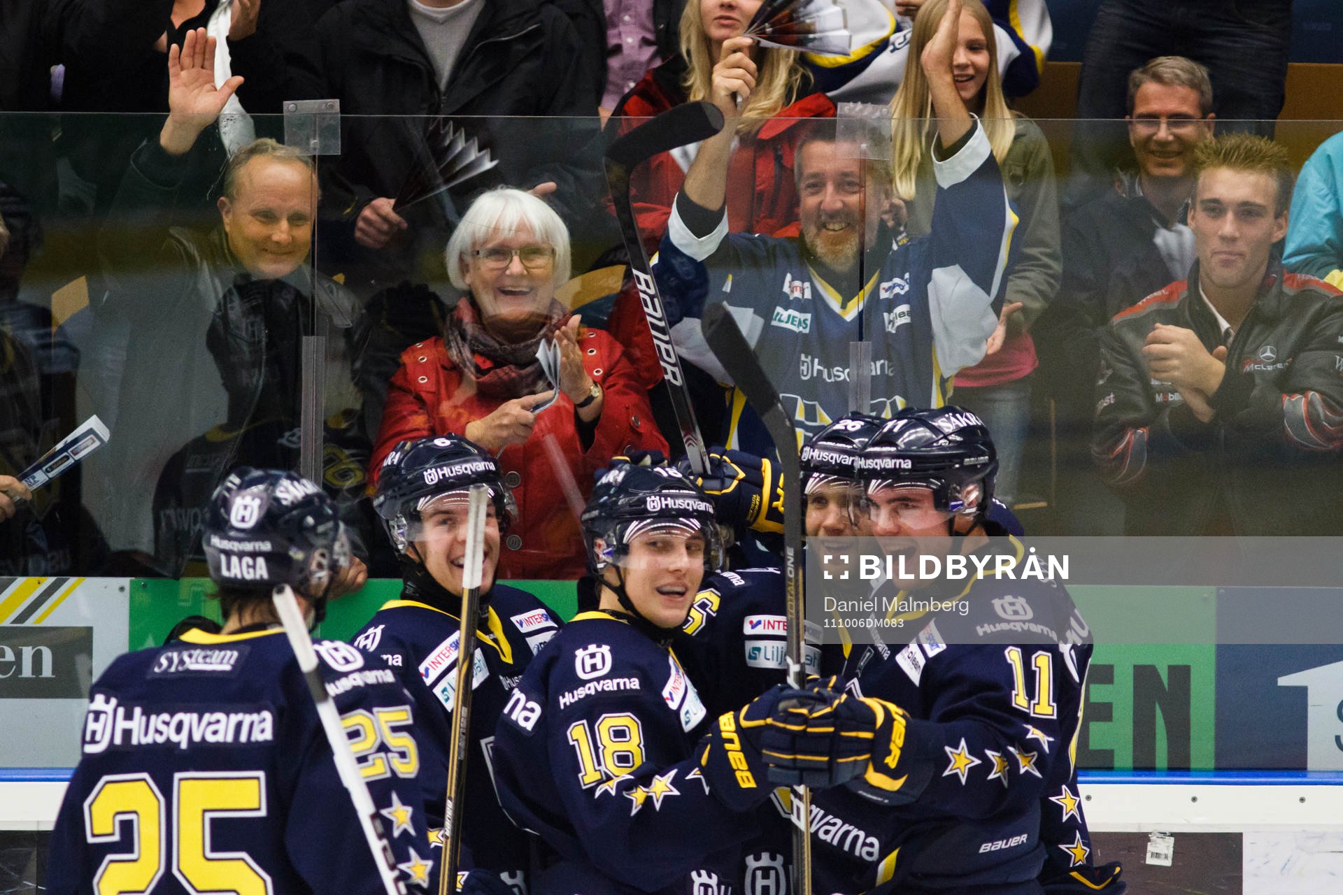 Både publiken i Kinnarps Arena och HV71:s spelare jublar