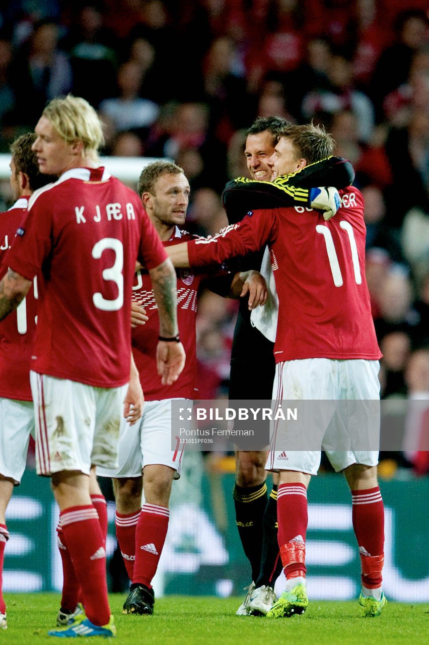  Thomas Sörensen, målvakt, Niklas Bendtner, Danmark, jubel.