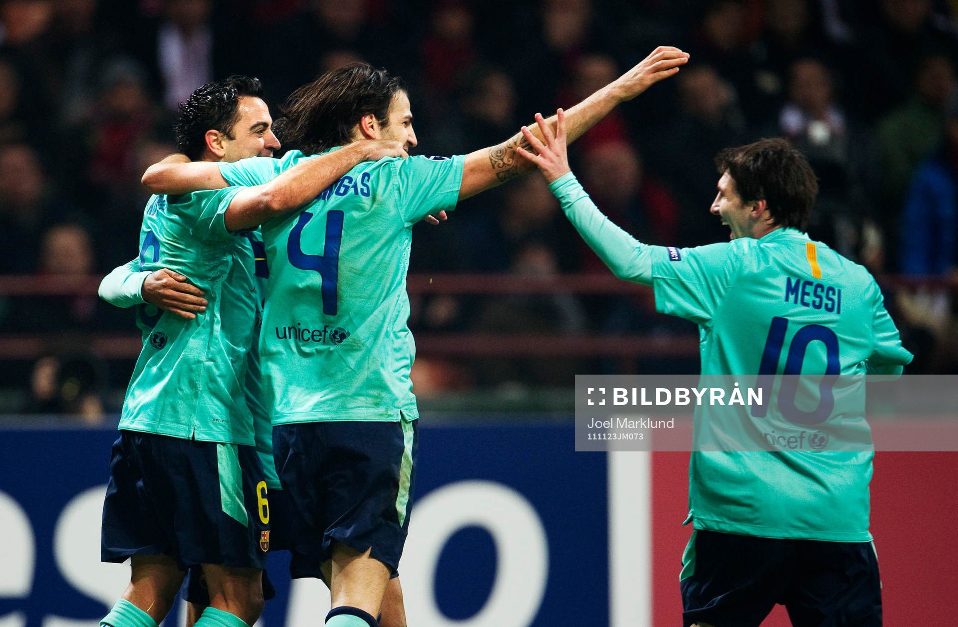 Xavi Hernandez, Cesc Fabregas och Lionel Messi, Barcelona,