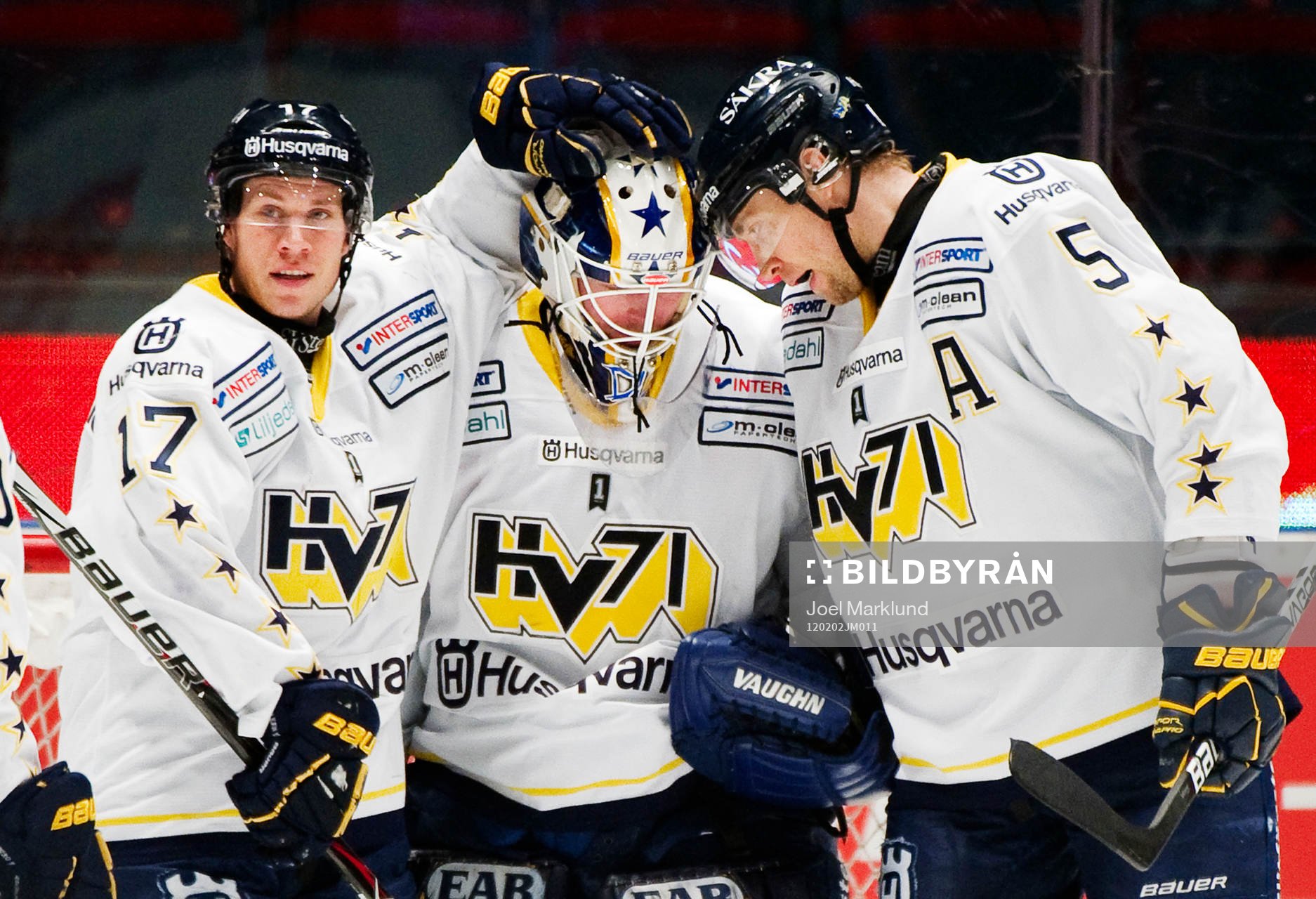 Andreas Falk, Daniel Larsson, målvakt, och Mikko Luoma,