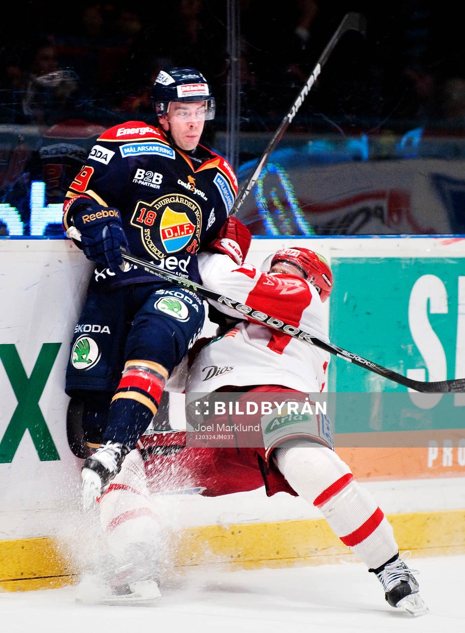 Kyle Klubertanz, Djurgården, i en närkamp med Simon