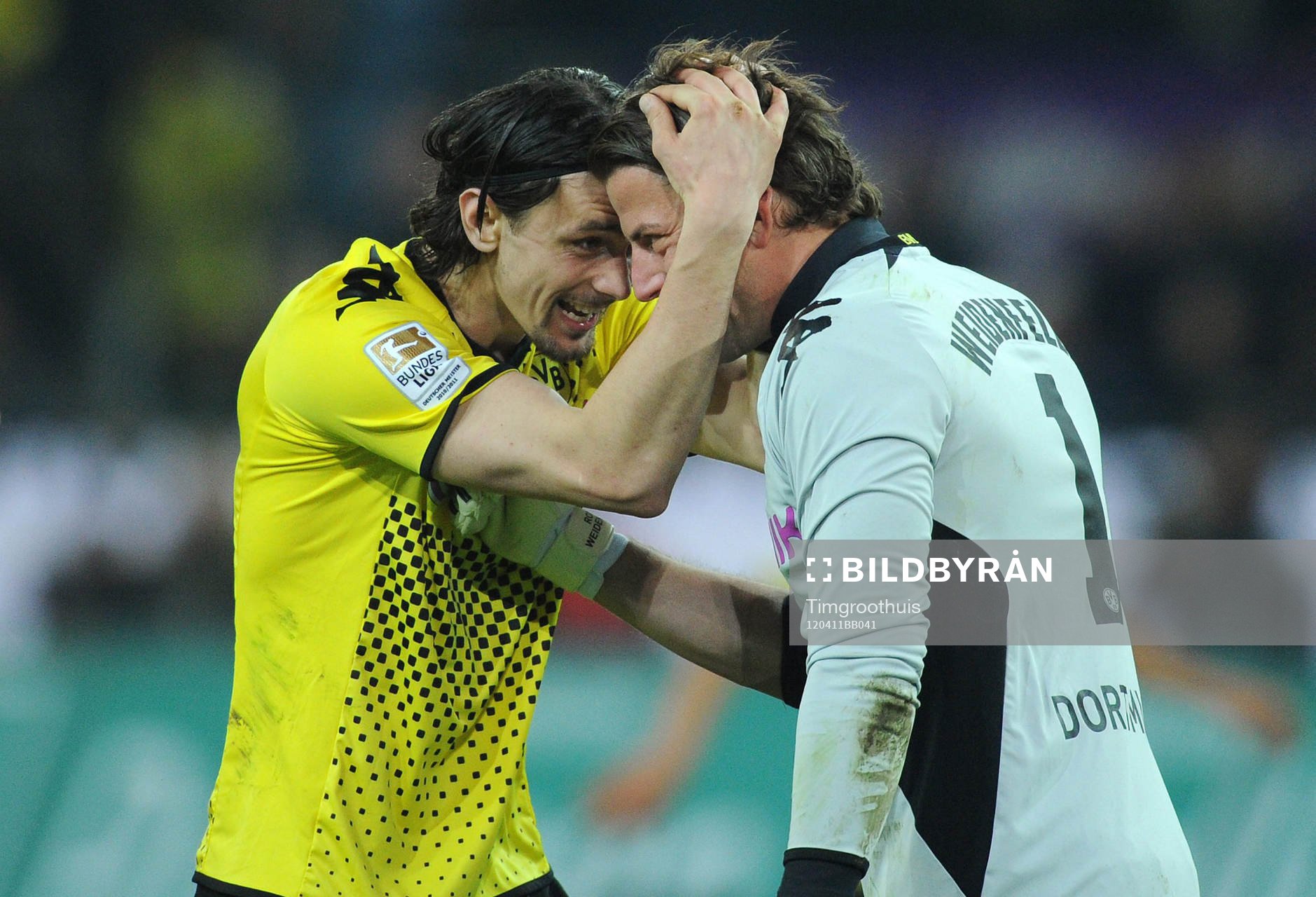   Neven Subotic och Roman Weidenfeller, målvakt,  Dortmund, jubel, glädje efter matchen.