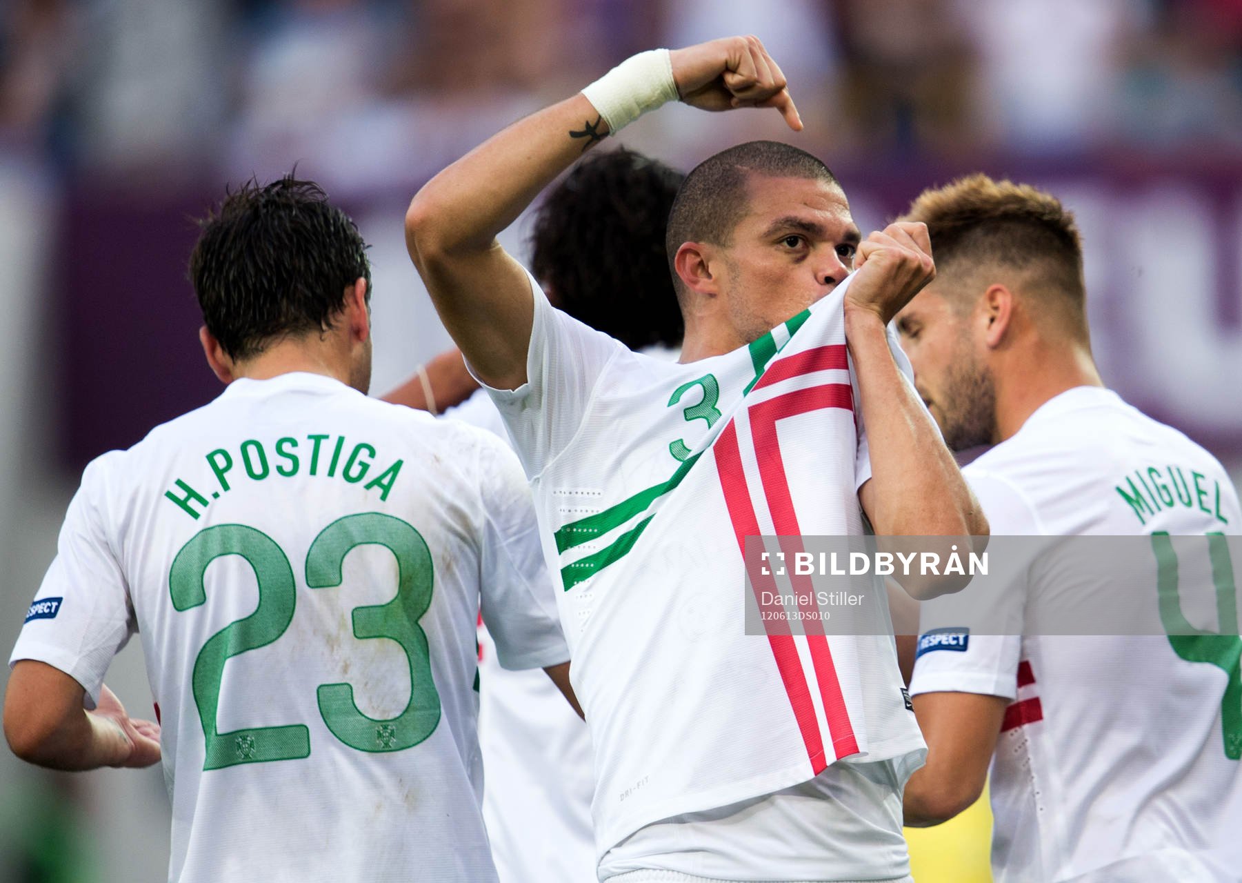  Pepe jublar efter att Helger Postiga gjort 2-0 till Portugal.