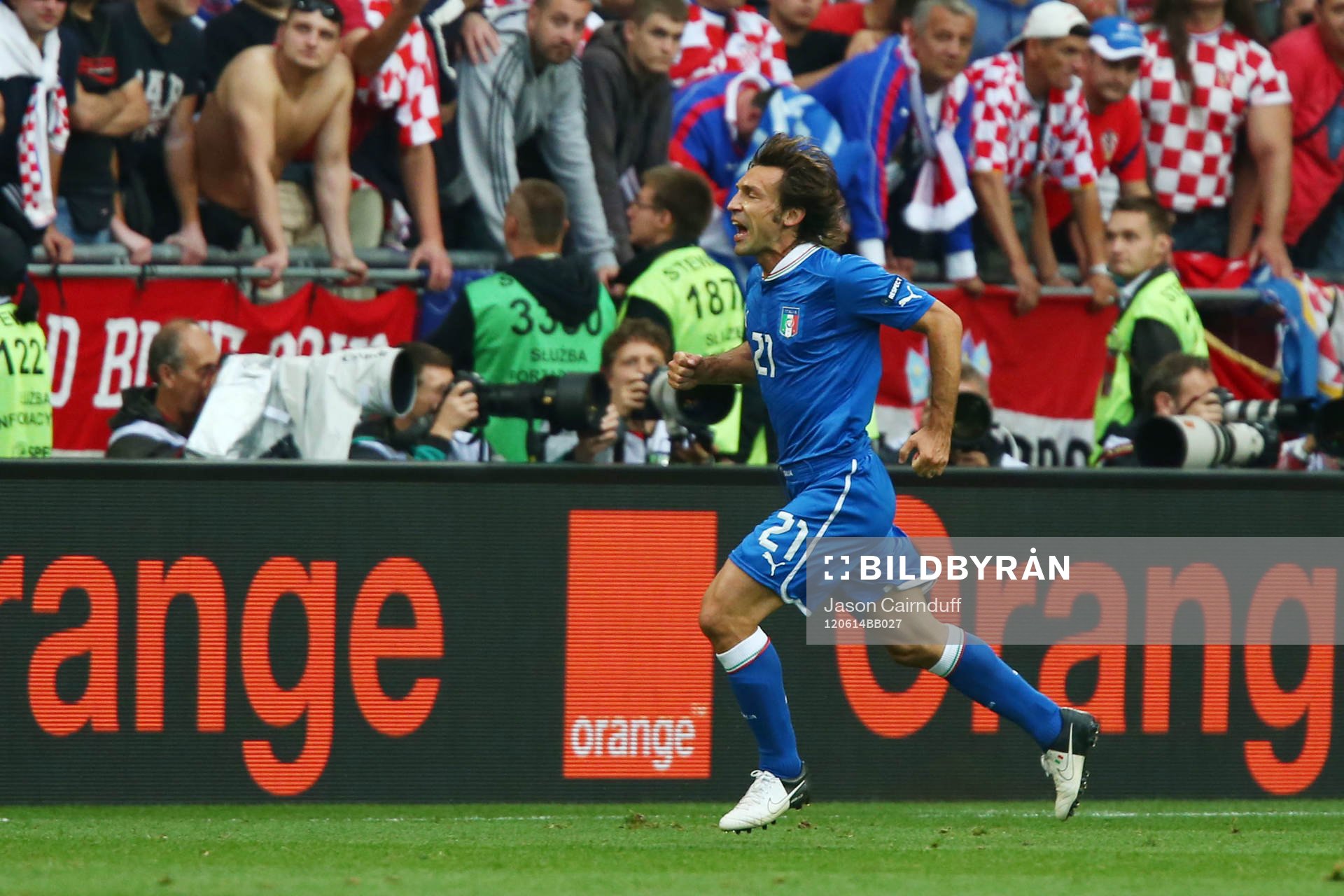 Målskytt Andrea Pirlo, Italien, glädje, jubel