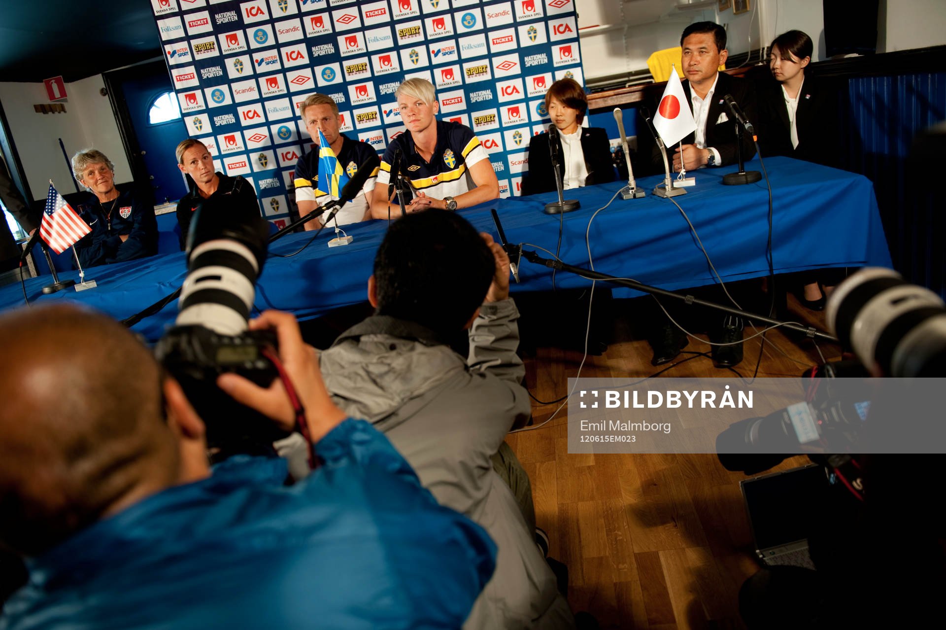 Pia Sundhage, Förbundskapten, USA, Christie Rampone, USA, Thomas Dennerby, förbundskapten, Sverige, Nilla Fischer, Aya Miyama, Japan, Norio Sasaki, Förbundskapten, Japan.