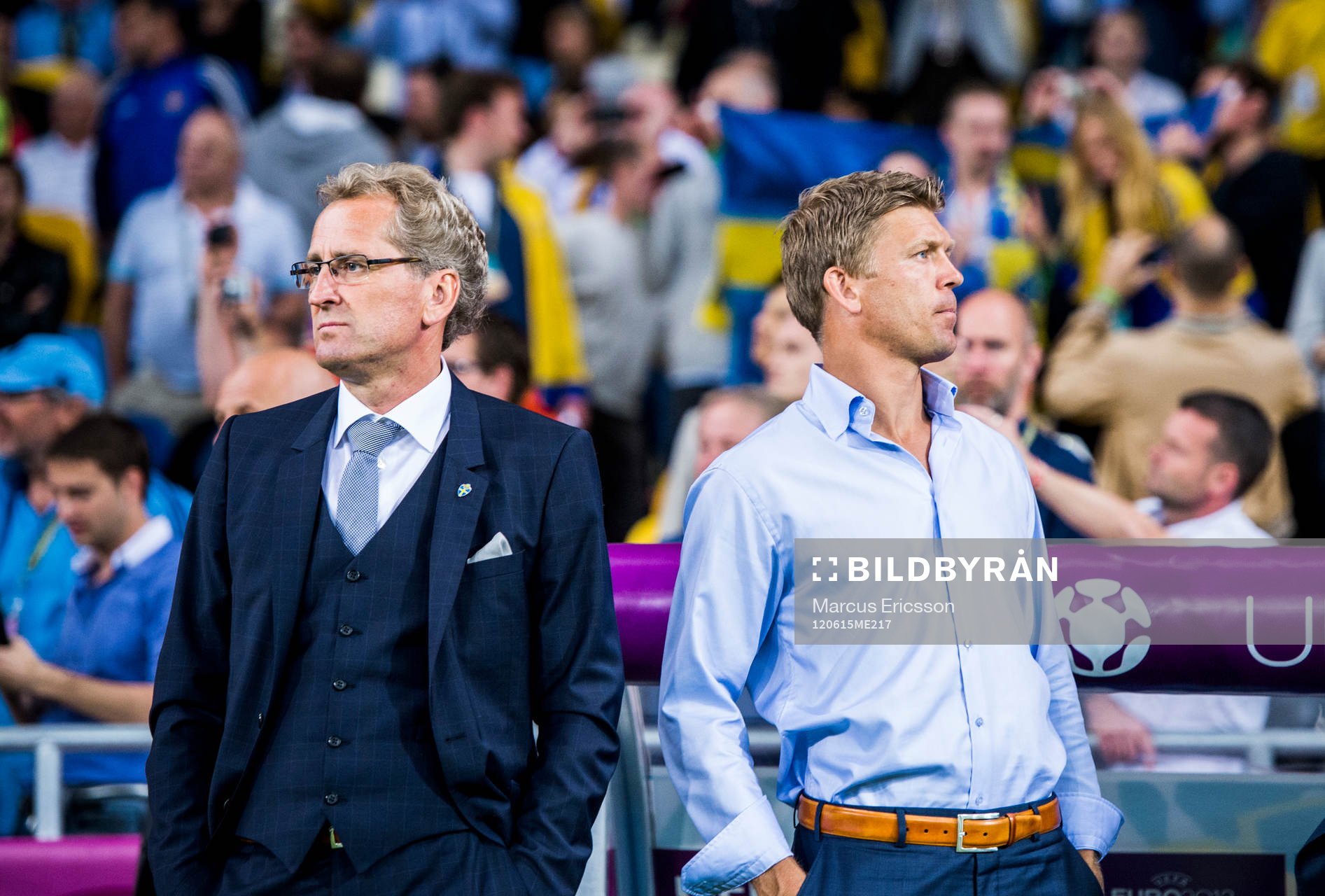 Erik Hamrén, förbundskapten och Marcus Allbäck, players