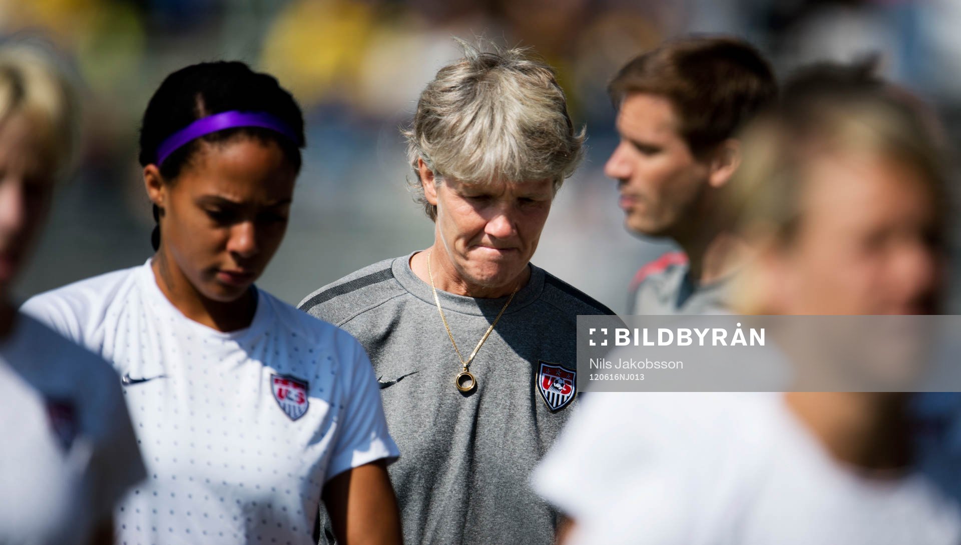 en sammanbiten Pia Sundhage, förbundskapten, USA