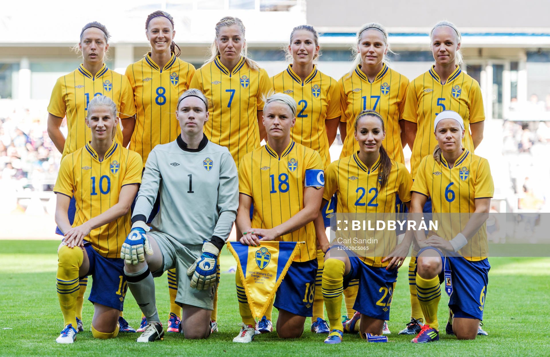 Startelva, bak frv, Lina Nilsson, Lotta Schelin, Linda Sembrant, Emma Berglund, Lisa Dahlkvist, Caroline Seger.