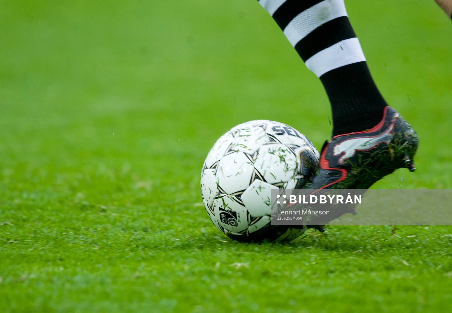 Fot, boll, fotboll, gräs, fotbollsskor, (Puma),