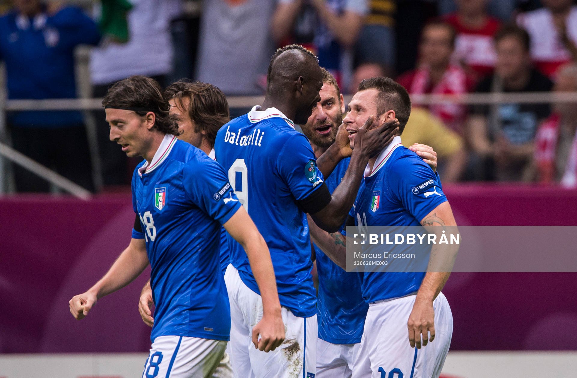 Mario Balotelli, Italien och Antonio Cassano, jubel, glädje