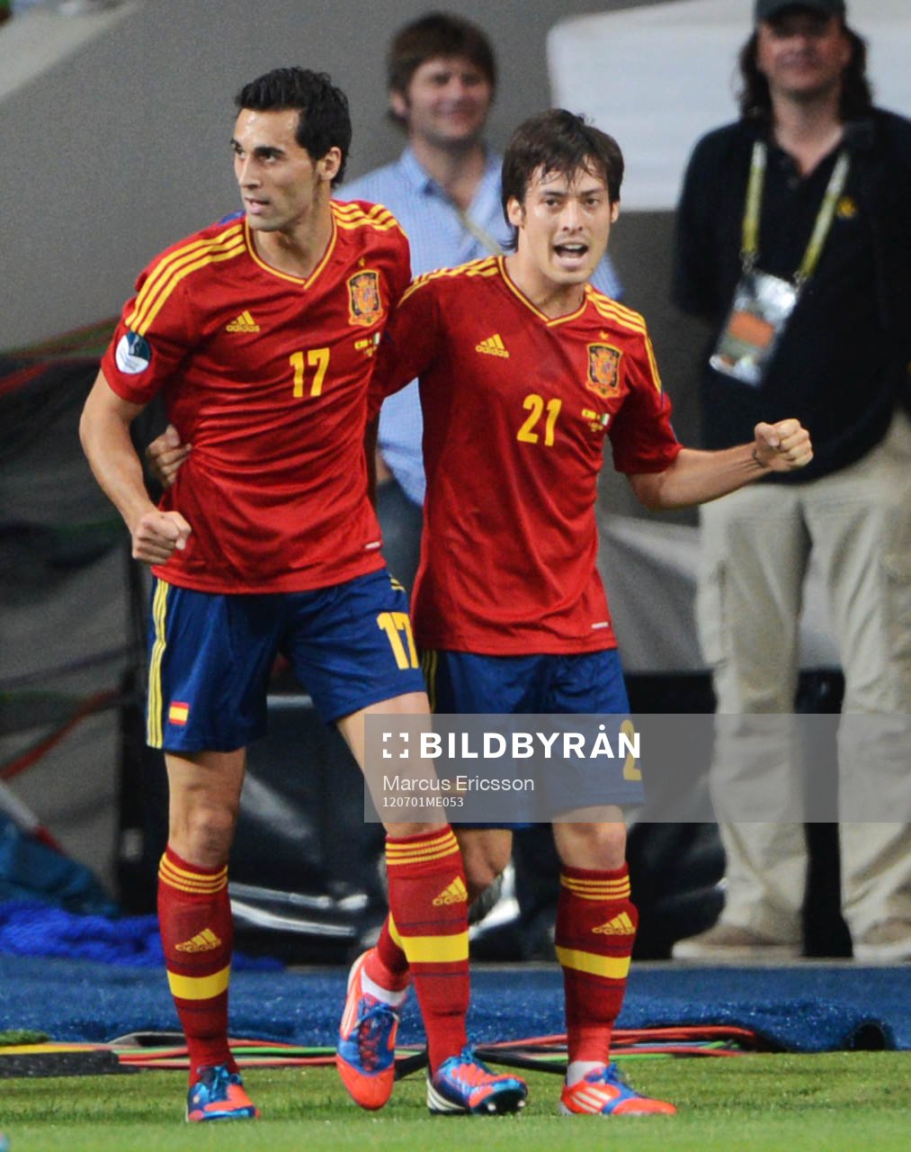 Alvaro Arbeloa och David Silva, Spanien, glädje, jubel