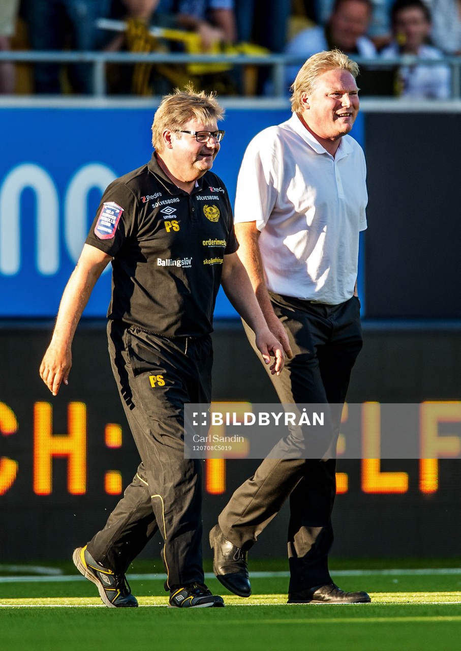 Peter Swärdh, tränare Mjällby, Jörgen Lennartsson,
