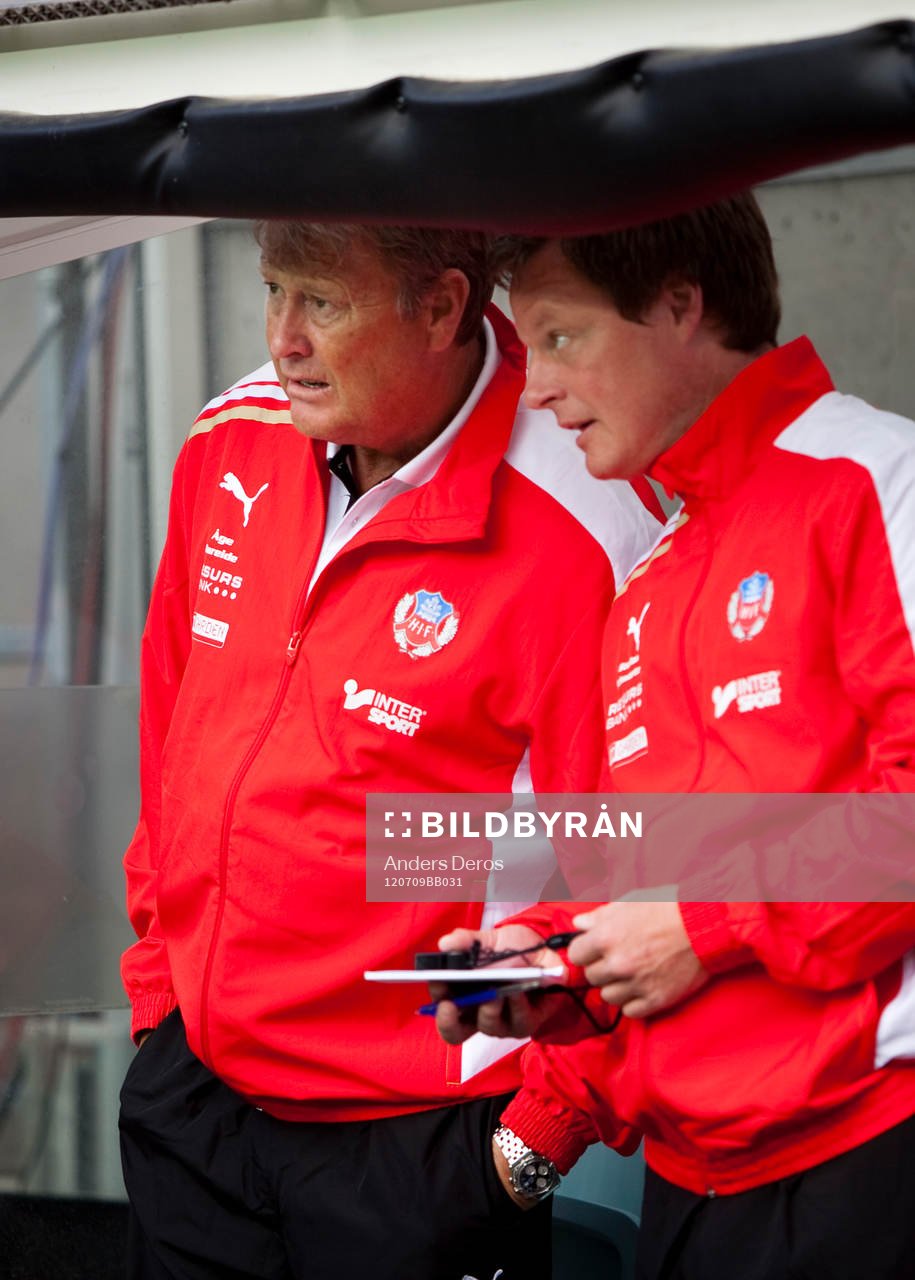  Åge Hareide, tränare Helsingborg. och Stefan Schwarz. 