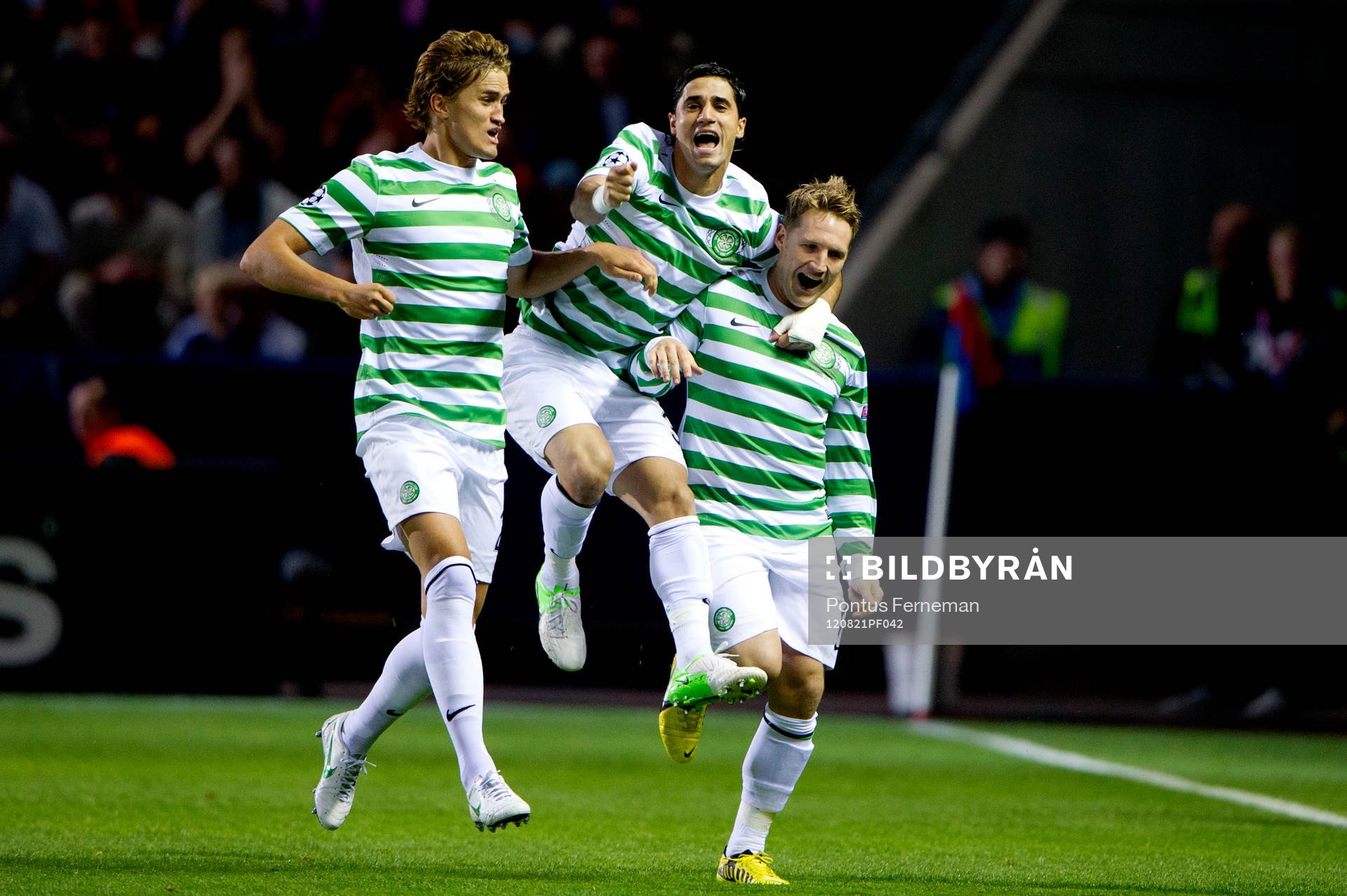  Thomas Rogne, Beram Kayal, Kris Commons, jubel, Celtic, 1-0.