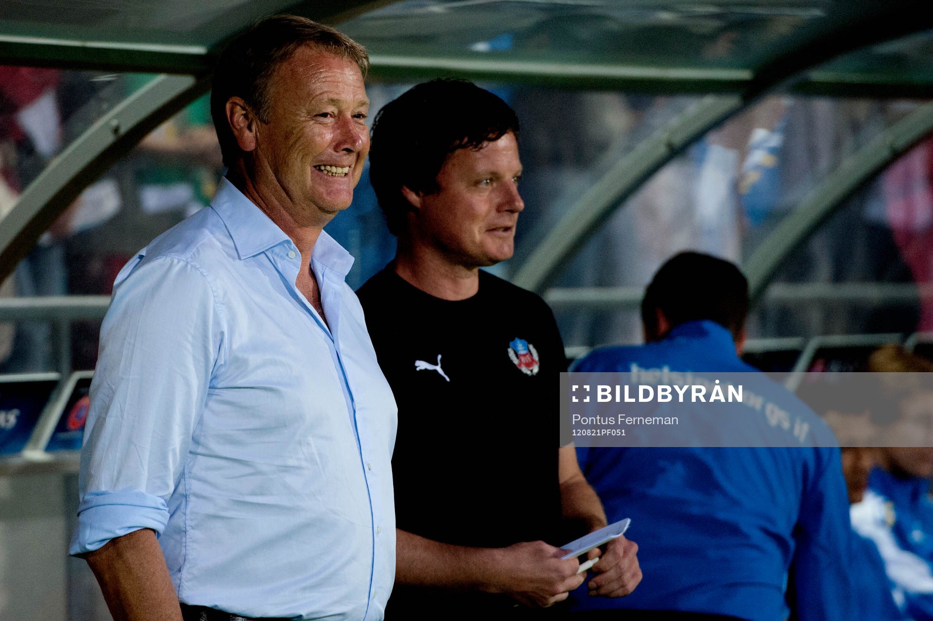  Åge Hareide, tränare, Helsingborg, Stefan Schwarz, assisterande tränare, Helsingborg.