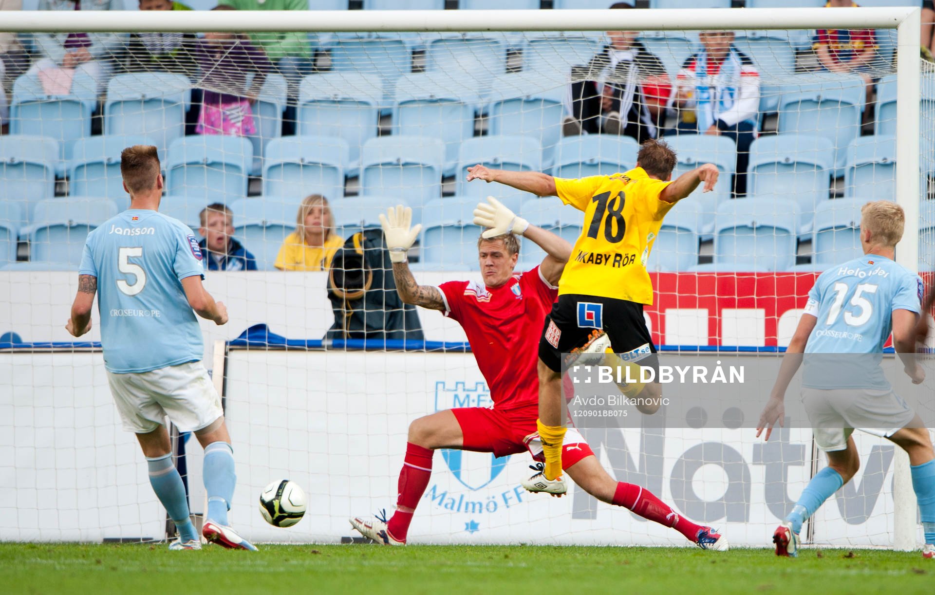 Johan Dahlin, målavkt, Malmö, Amin Nazari, skjuter in 1:1