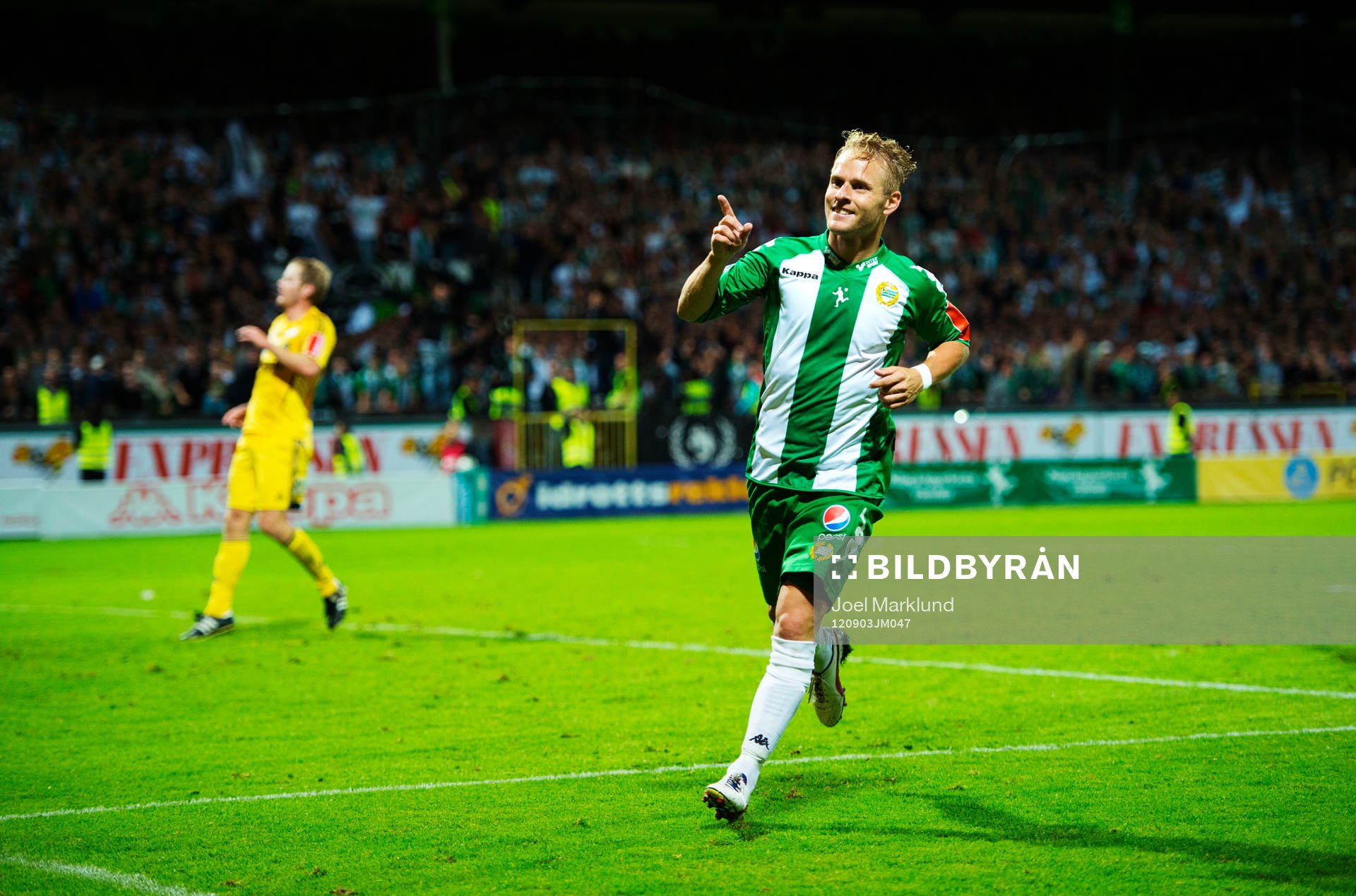 Fotboll, Superettan, Hammarby - Ängelholm: Erik Sundin, Hammarby, jublar efter sitt 2-0-mål.