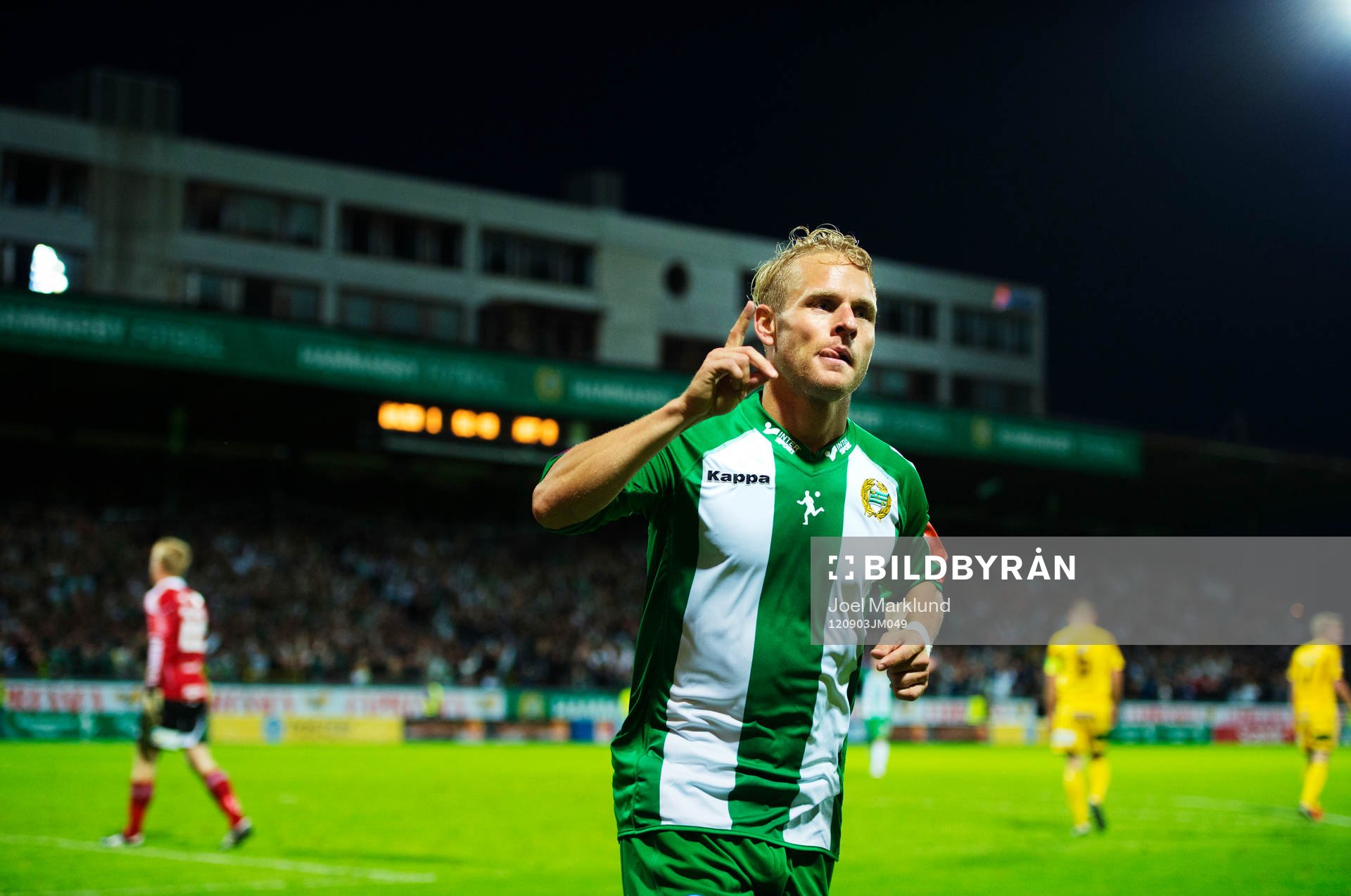 Fotboll, Superettan, Hammarby - Ängelholm: Erik Sundin, Hammarby, jublar efter sitt 2-0-mål.