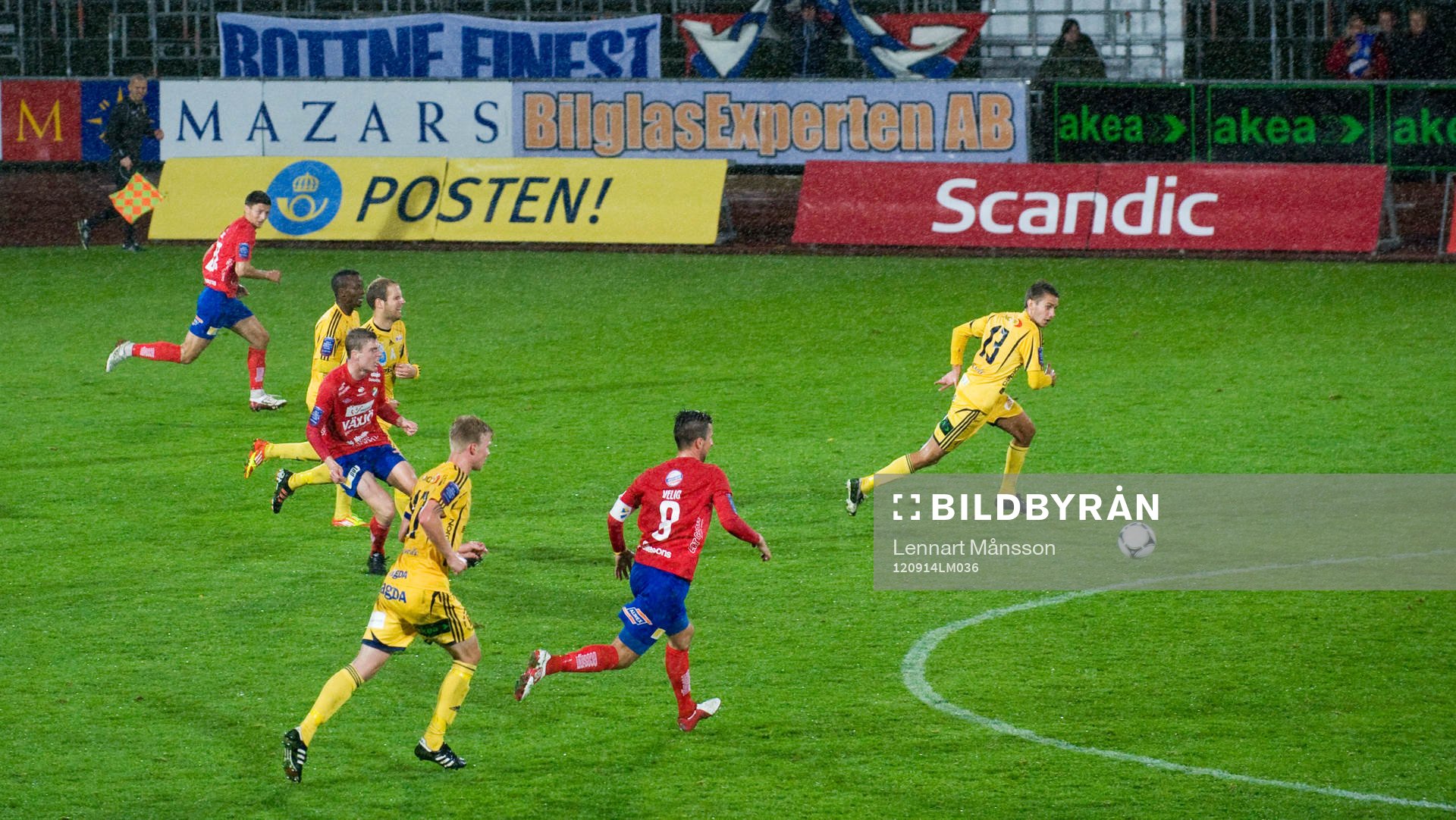 Översikt fotbollsplan, reklamskyltar