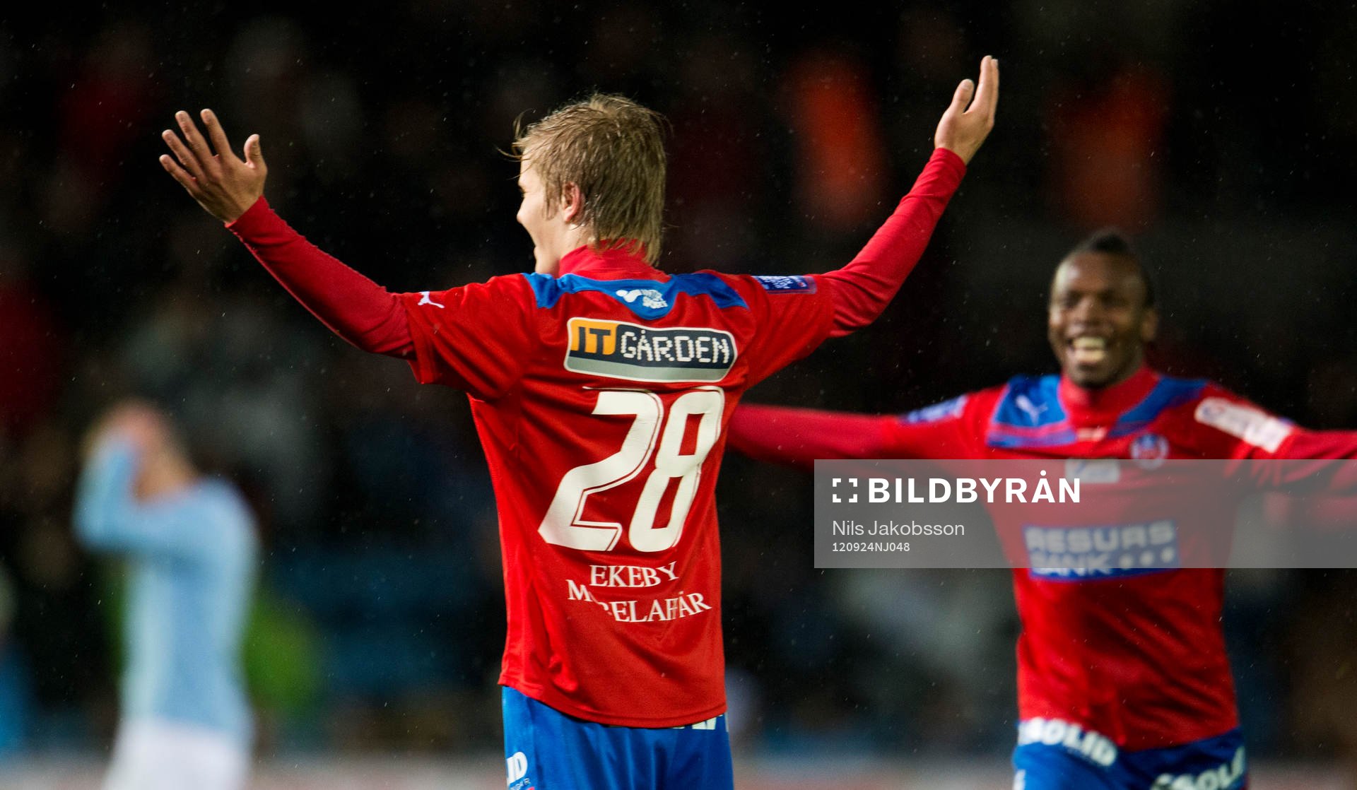 Fotboll, allsvenskan, Helsingborg - Malmö FF: en förvånad Jere Uronen, Helsingborg jubel.