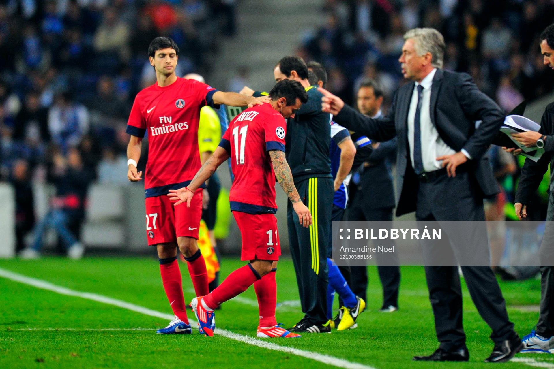 Ezequiel Lavezzi,  Javier Pastore, Carlo Ancelotti, tränare