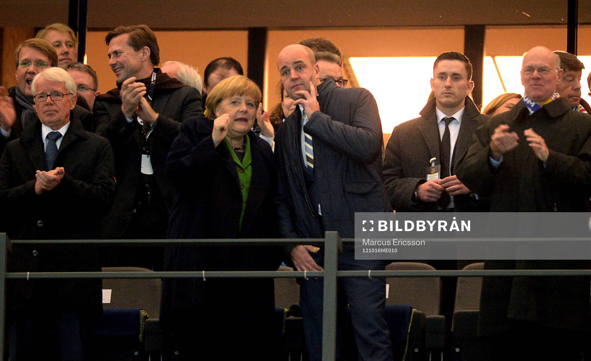 Tysklands förbundskansler Angela Merkel och Sveriges statsminister Fredrik Reinfeldt på läktaren.
© Bildbyrån - 82297 - MARCUS ERICSSON / BILDBYRÅN